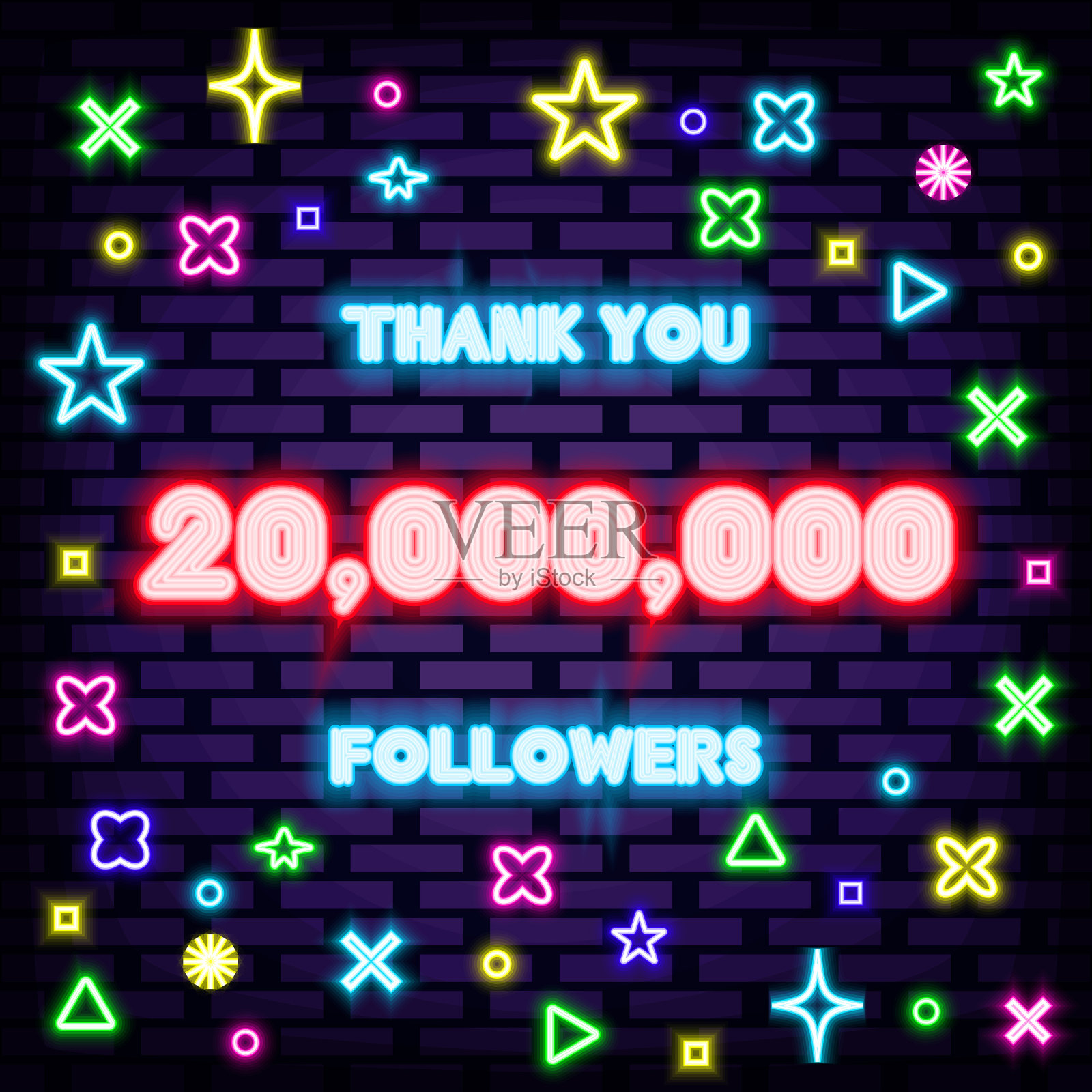 霓虹灯风格的感谢徽章。霓虹灯脚本。光的旗帜。插画图片素材