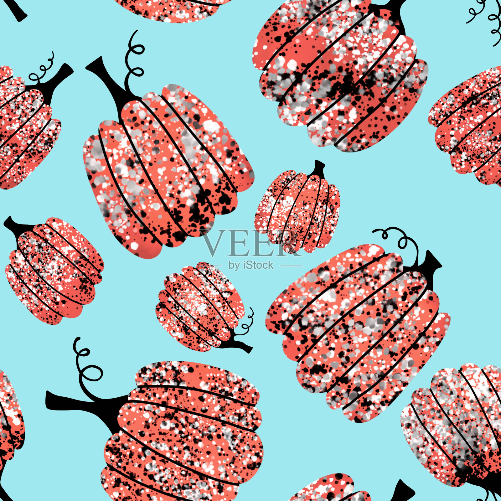 万圣节无缝南瓜图案用于织物和纺织品包装插画图片素材