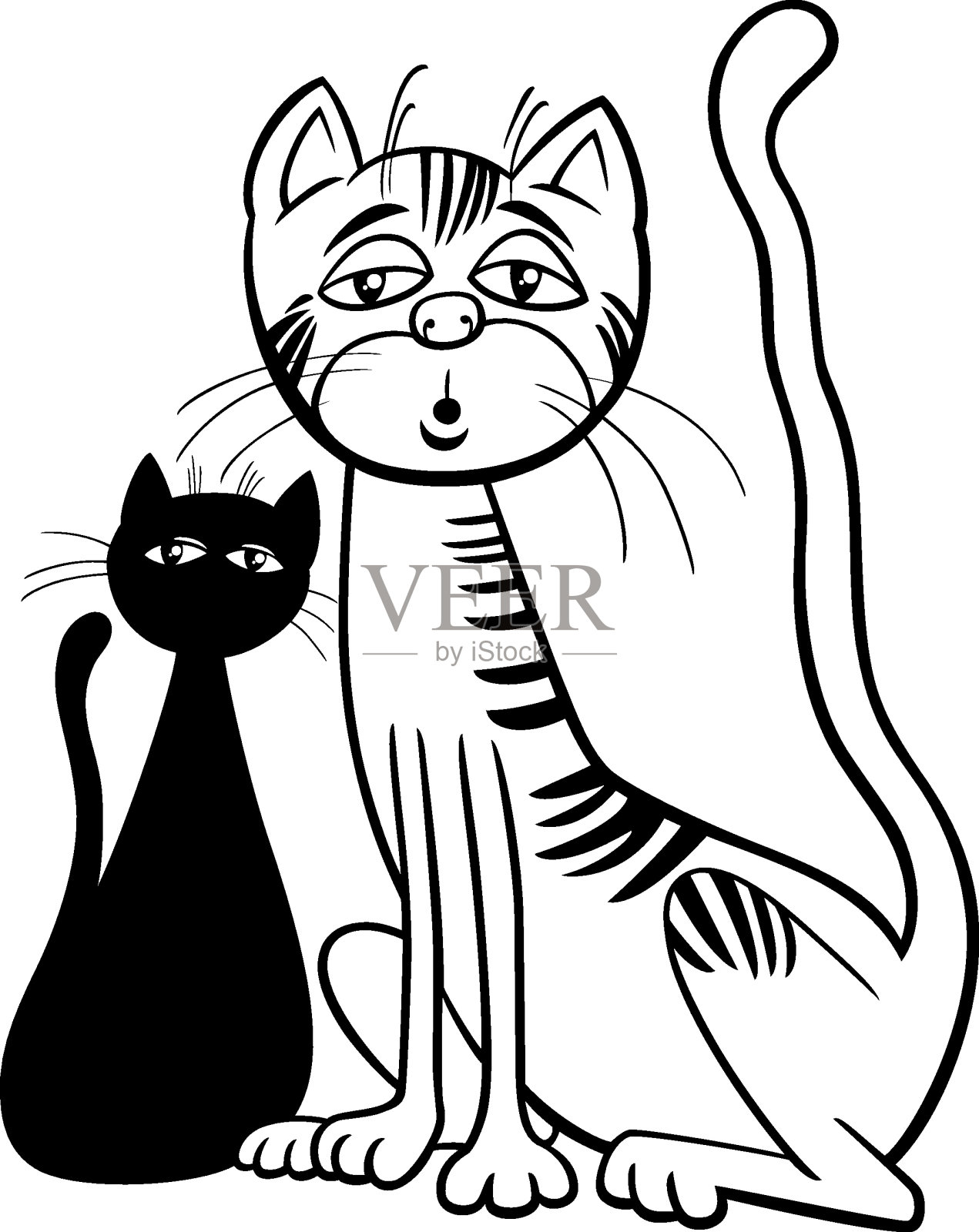 卡通惊奇或瞌睡猫人物着色页插画图片素材