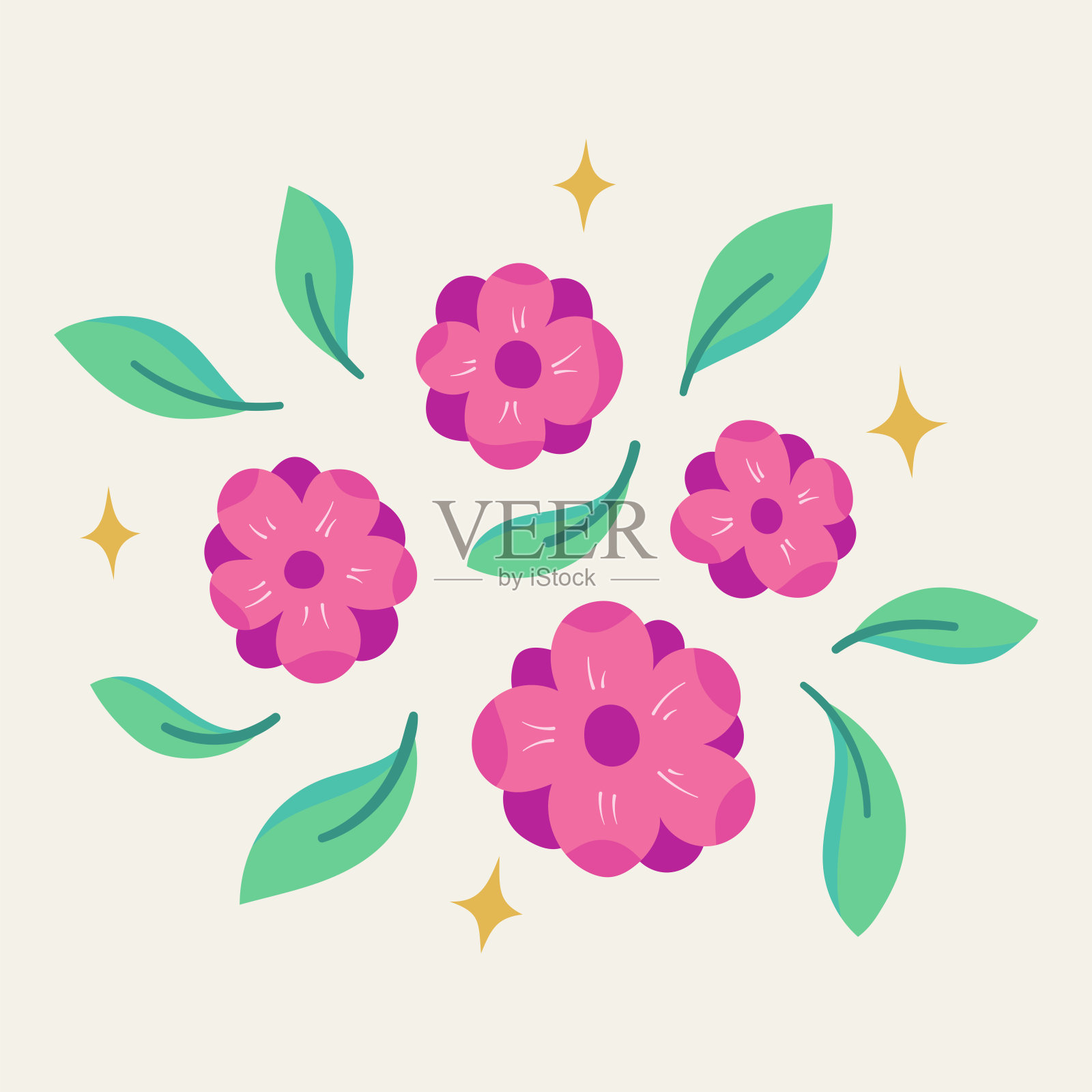 矢量花卉元素设计。可爱的树叶插画。社交媒体，印刷，产品，徽章的现代模板。插画图片素材