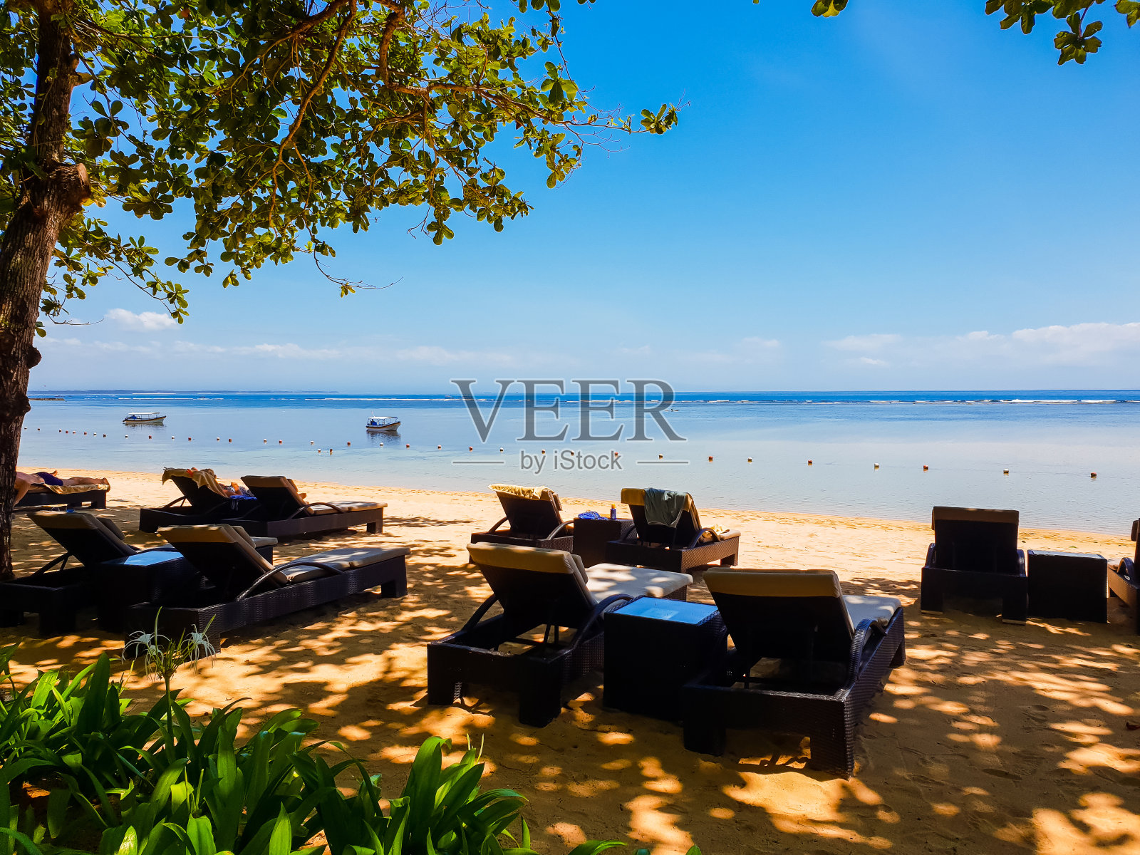 在热带沙滩上晒太阳的人照片摄影图片