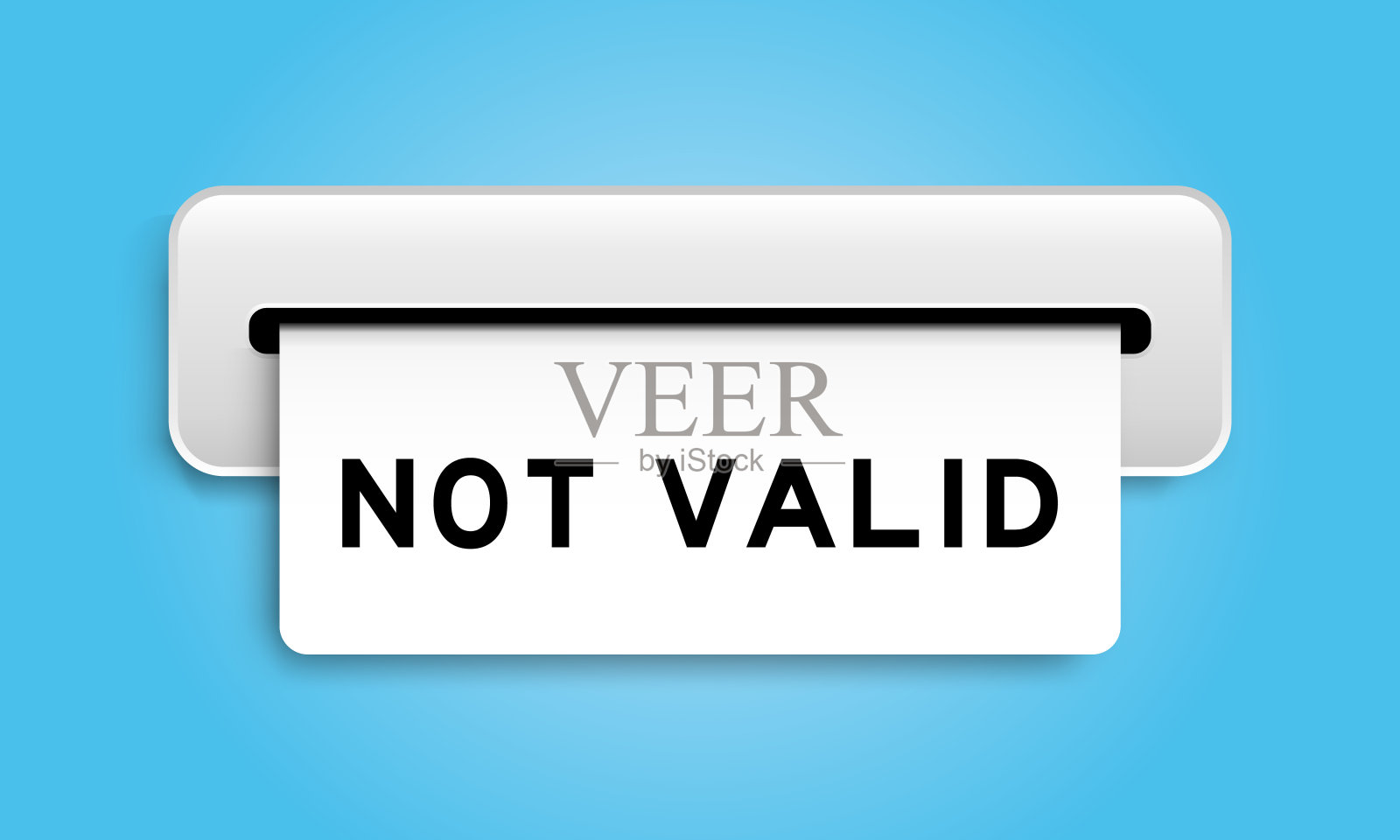 白色优惠券横幅上的字从机器无效的蓝色背景插画图片素材