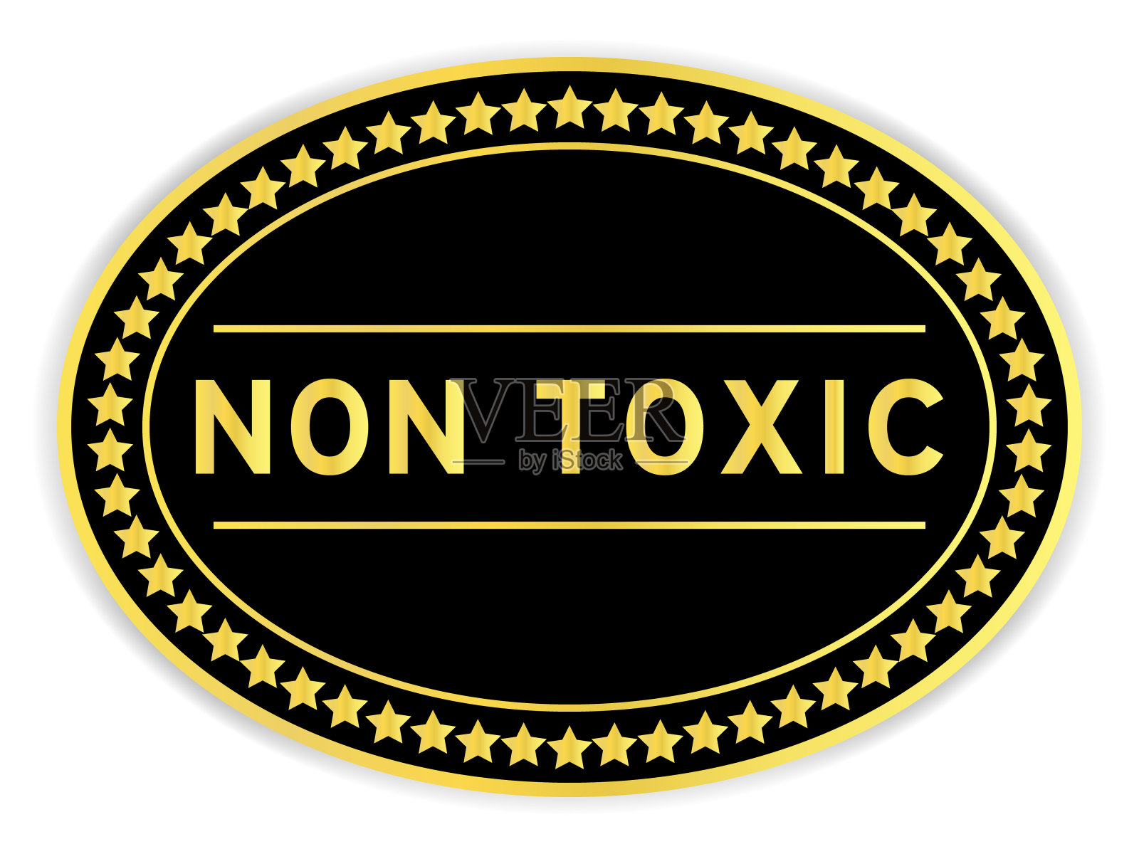 黑色和金色椭圆形标签贴纸，白色背景无毒字样设计元素图片