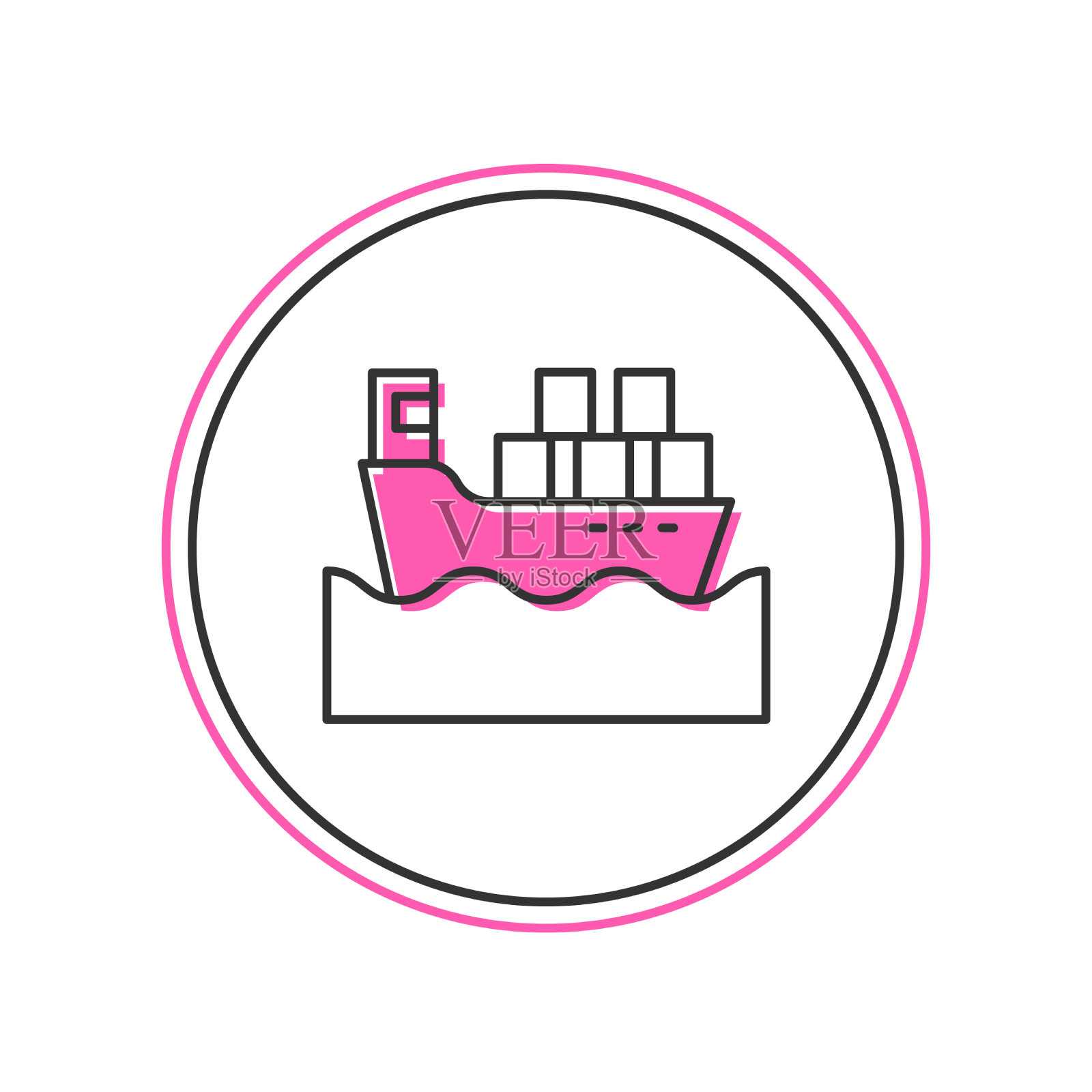 装满了带箱子的轮廓货船插画图片素材