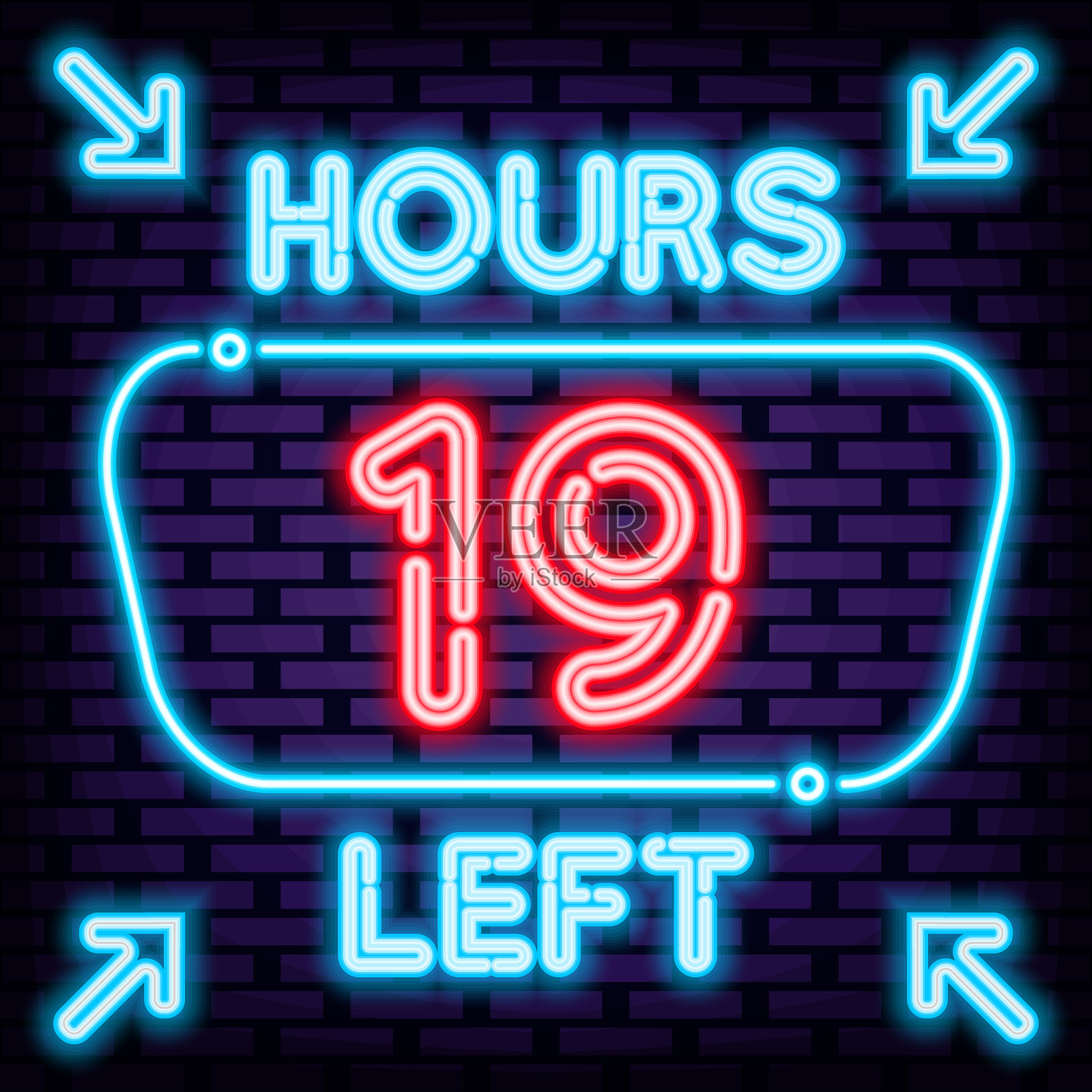 19小时后，霓虹报价。砖墙背景。晚上advensing。插画图片素材