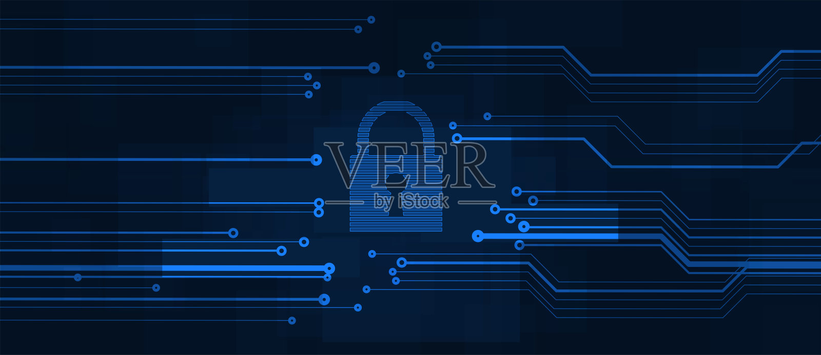 互联网数字安全技术概念为商业背景。电路板上的锁插画图片素材