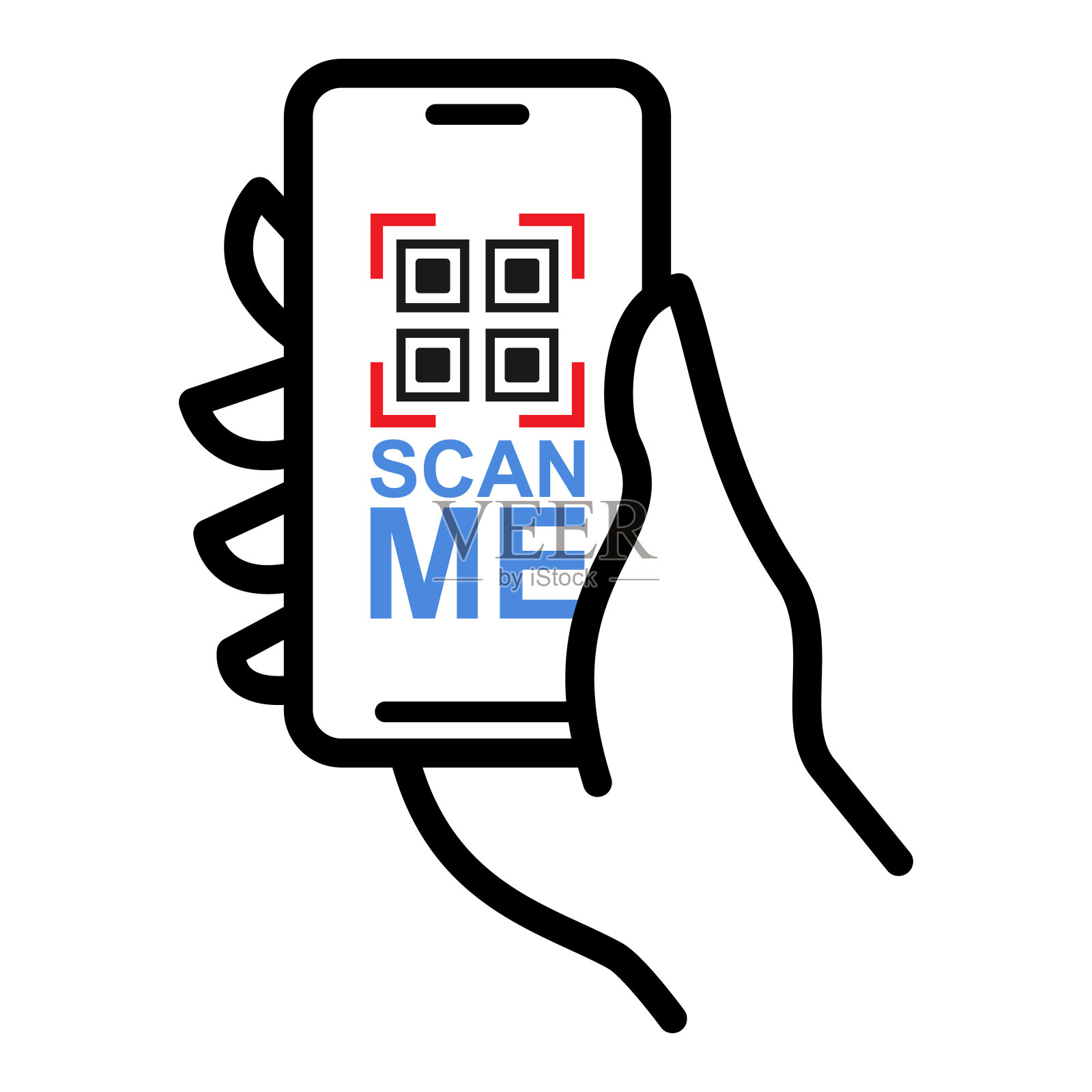 扫描二维码到智能手机图标。支付二维码，验证矢量图设计模板素材