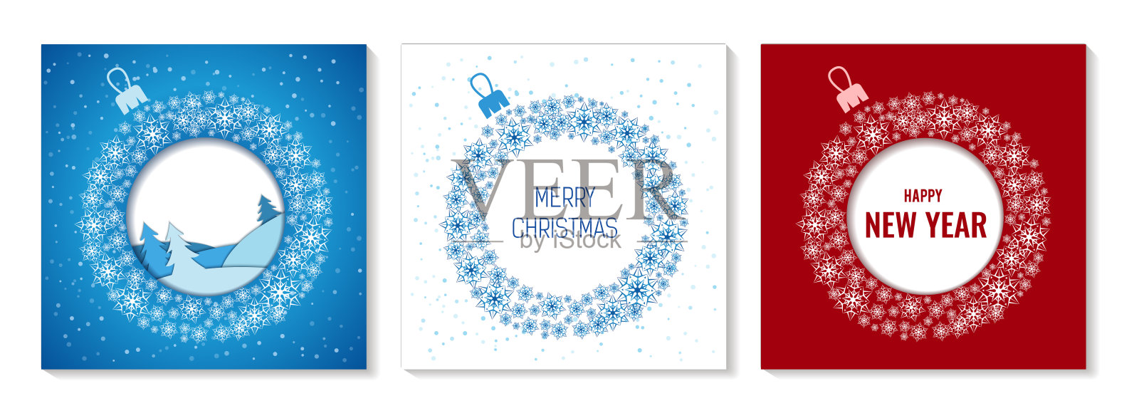 圣诞节贺卡，新年快乐纸质明信片插画图片素材