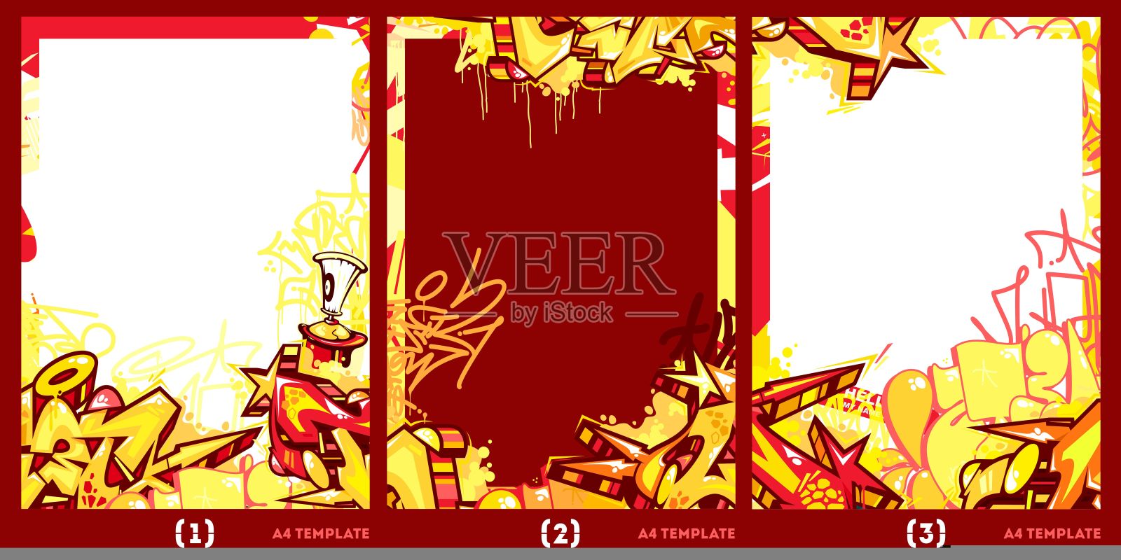 酷彩色抽象城市涂鸦风格A4海报矢量插图背景模板设计模板素材