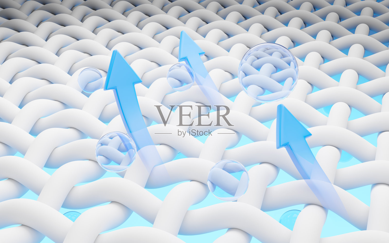 3D水箭去除污渍。布料的宏观纤维。水泡深层清洁衬衫。为洗衣机消毒。抗菌，去污，漂白，洗衣粉广告。3 d渲染。照片摄影图片