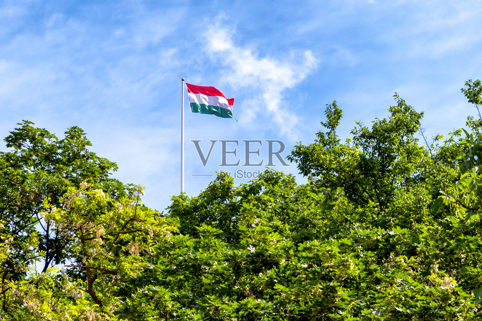 旗杆上挥舞着匈牙利国旗照片摄影图片