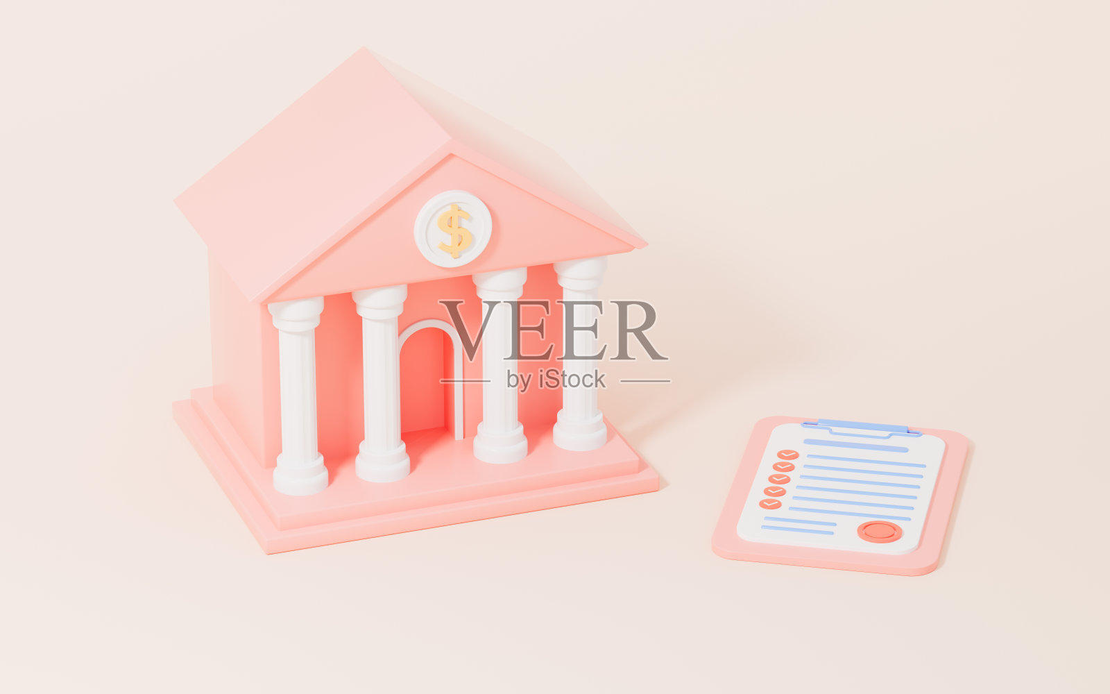 银行和贷款合同，抵押合同和网上银行概念，3d渲染。照片摄影图片