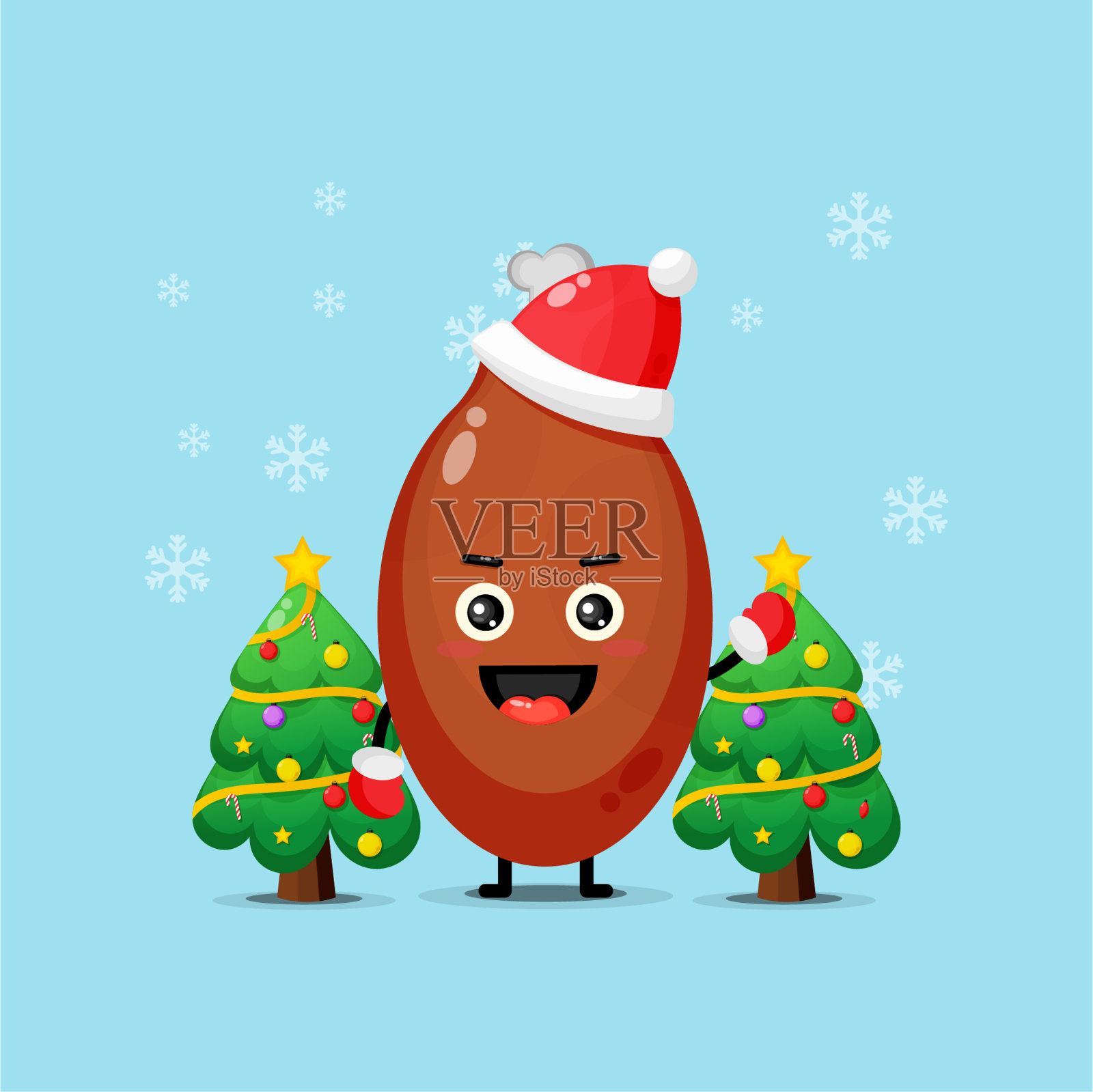 可爱的鸡腿吉祥物庆祝圣诞节插画图片素材
