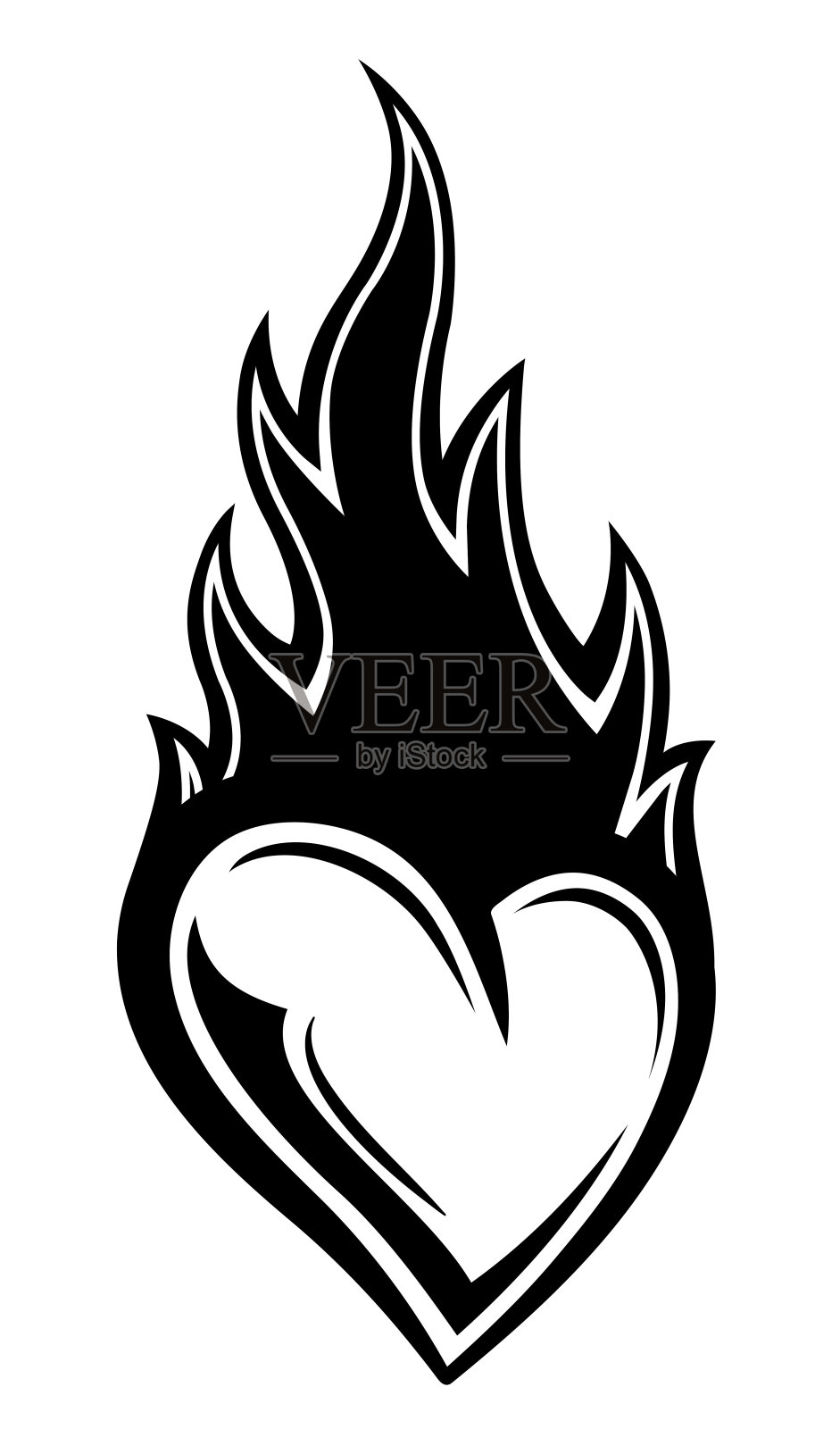心脏燃烧剪影矢量图形燃烧的心脏象征爱和激情标志和纹身模板心脏形状与火焰汽车贴纸设计元素图片