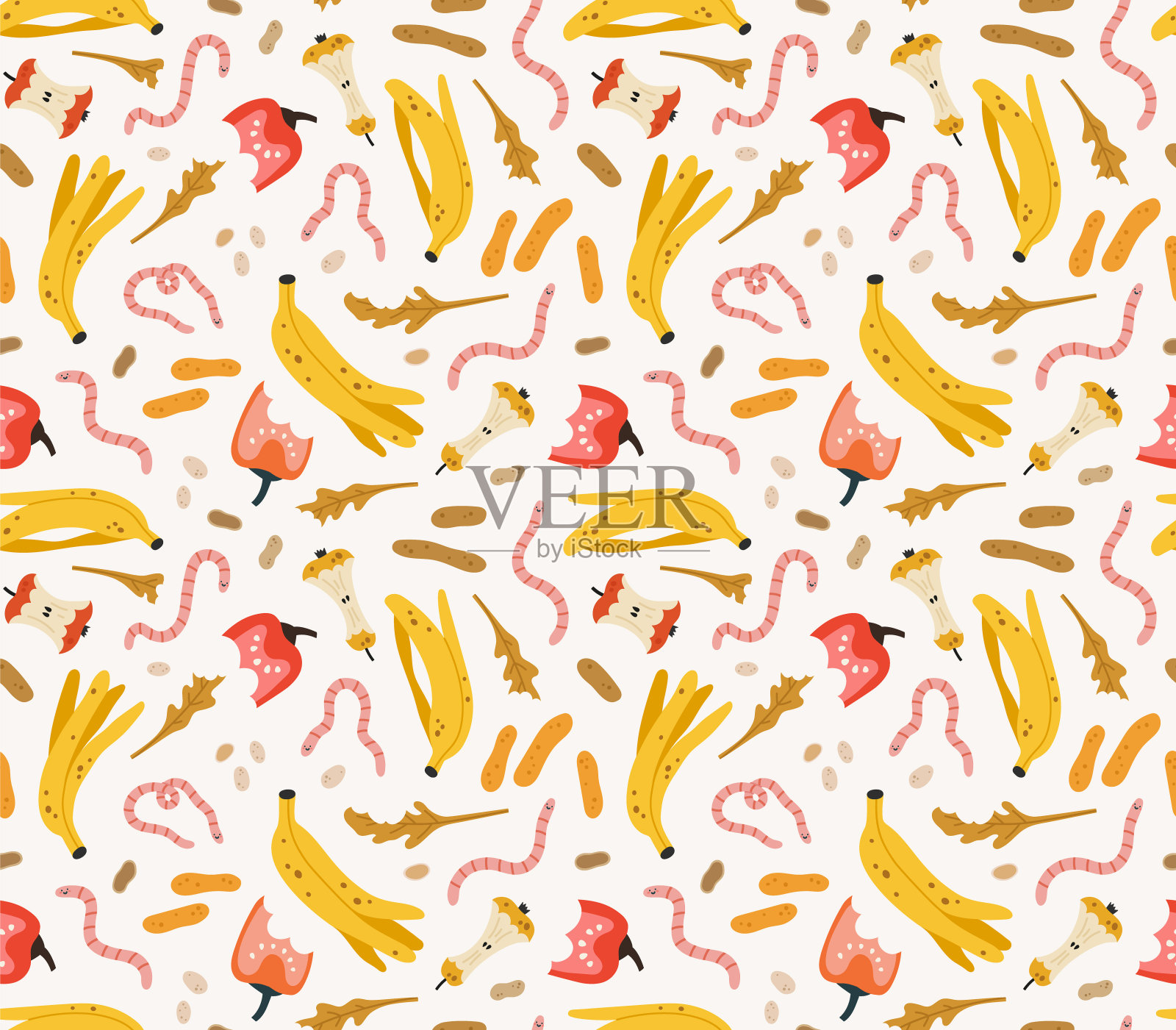 有机垃圾的无缝模式，和蠕虫。插画图片素材