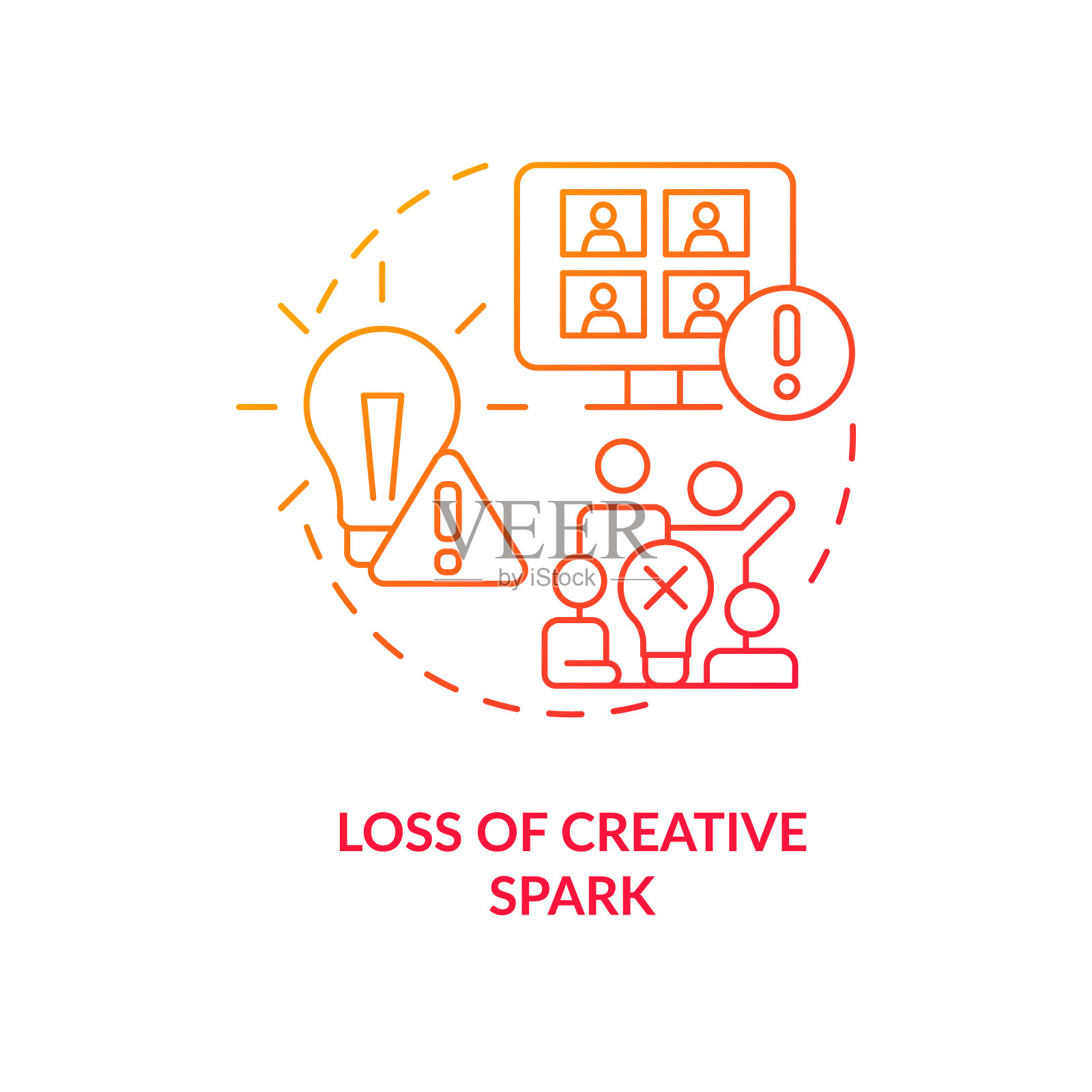 失去创意火花的红色渐变概念图标插画图片素材