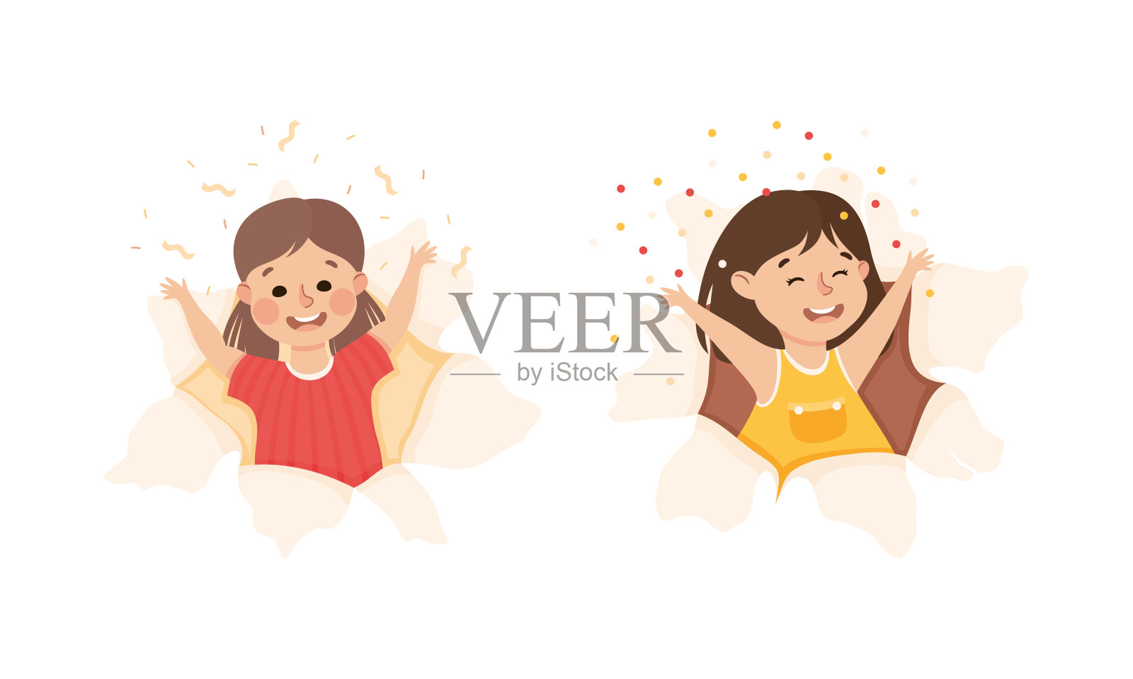 小女孩通过撕裂的纸洞与五彩纸屑爆炸矢量集插画图片素材