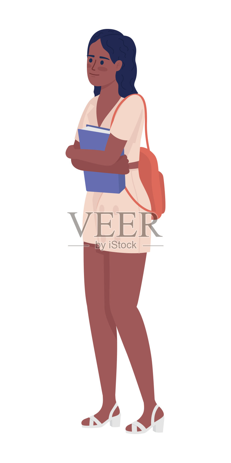 女人拿着书半平面的彩色矢量字符插画图片素材