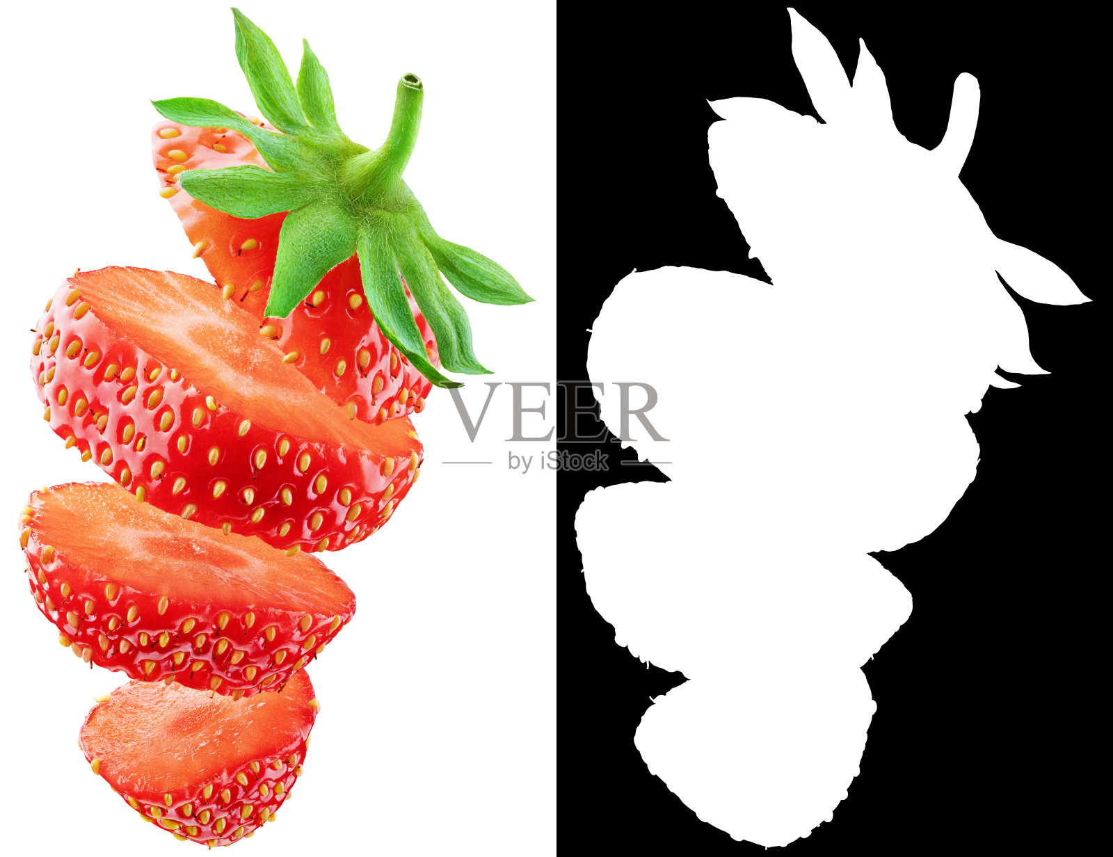 草莓切片，单独放在白色上照片摄影图片