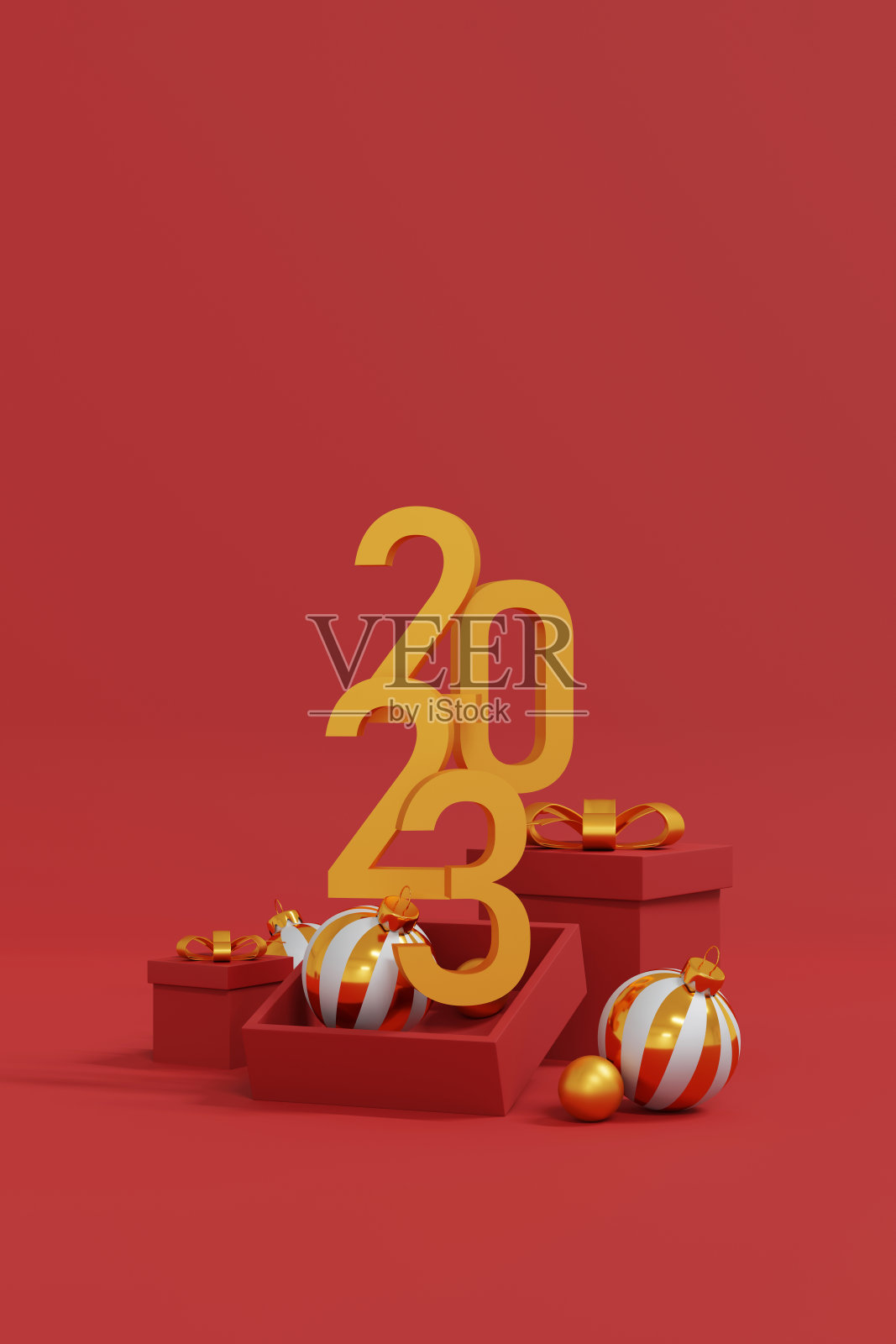 圣诞和新年快乐横幅设计，海报和封面设计的背景。圣诞工作室桌房产品展示与复制空间。三维演示照片摄影图片