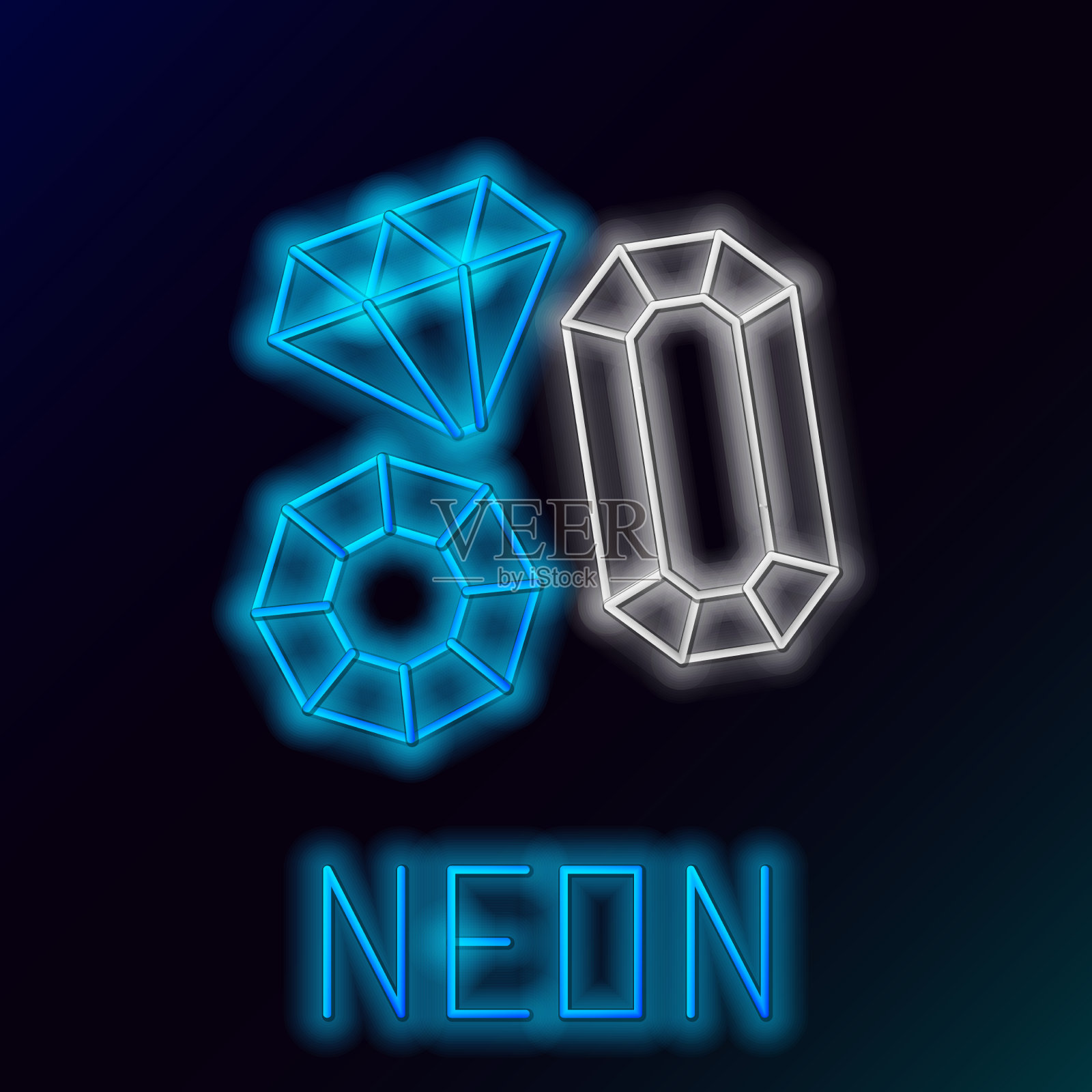 发光的霓虹线宝石宝石图标孤立上黑色插画图片素材