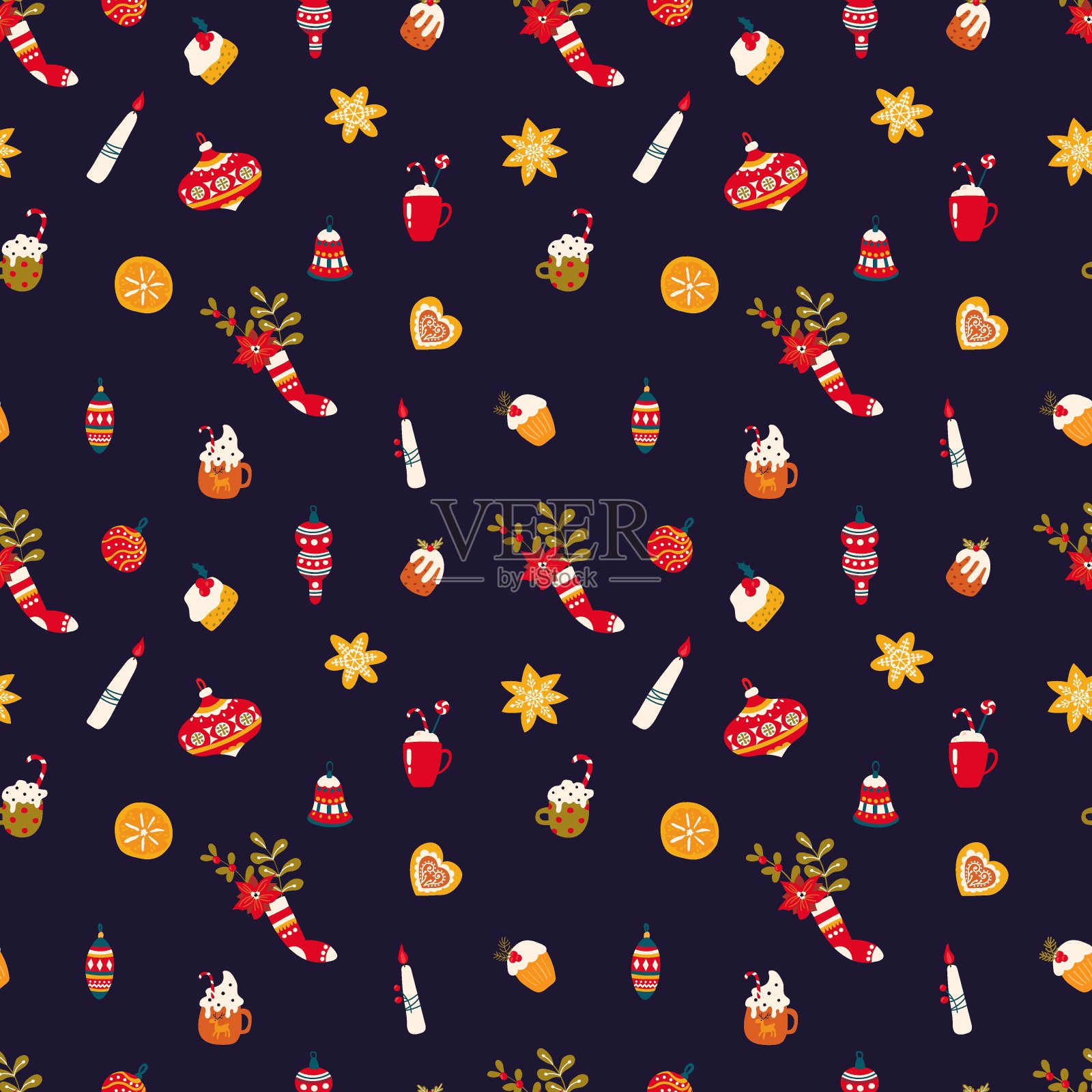 无缝模式与圣诞装饰。插画图片素材