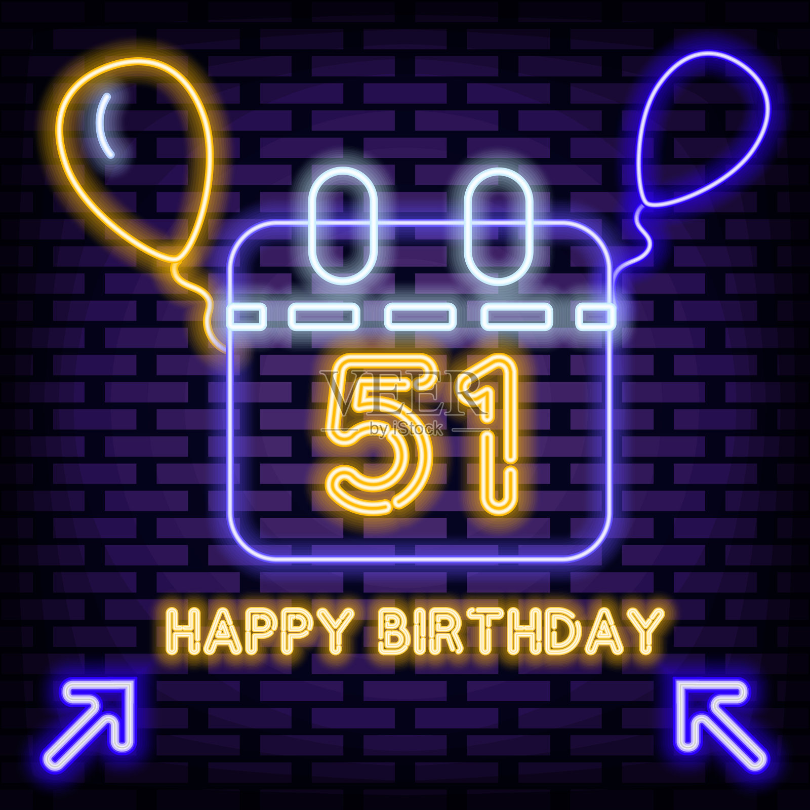 51岁生日快乐51岁霓虹标志矢量。明亮的招牌。夜晚明亮的广告。设计模板素材