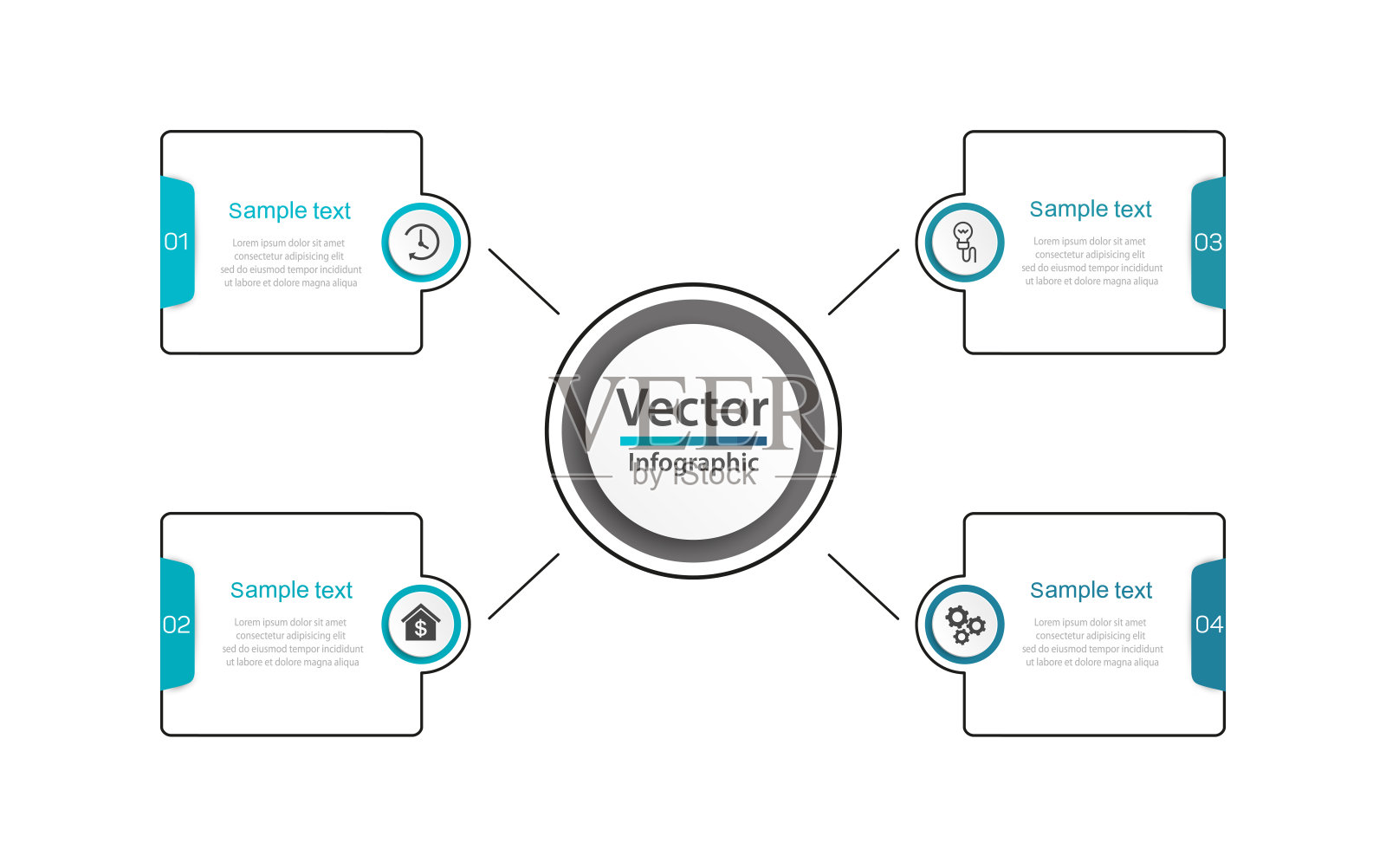 业务信息图设计模板有4个选项，步骤或过程设计模板素材