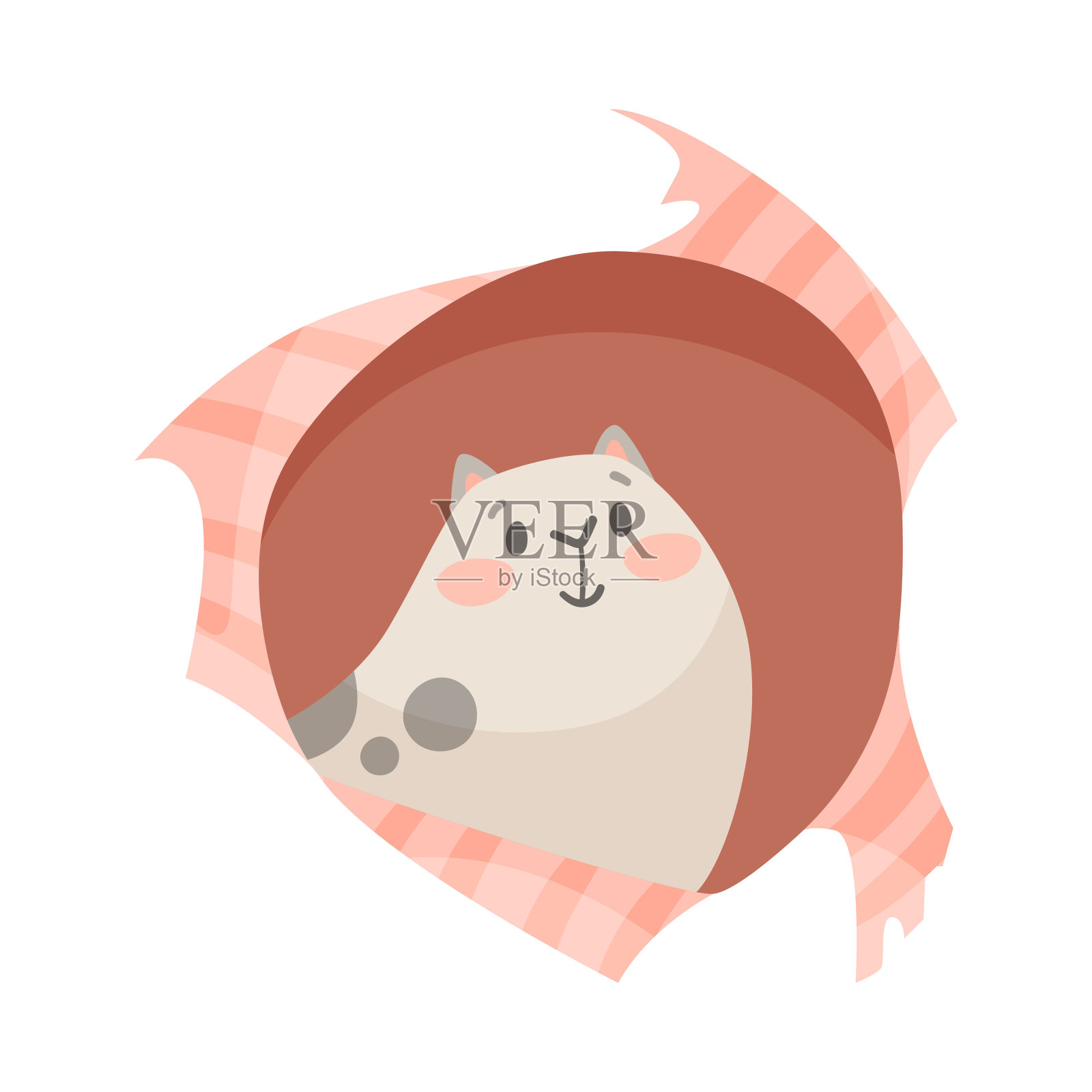 卡通白猫通过洞看矢量插图插画图片素材