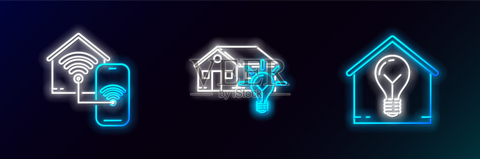 设置线智能住宅和灯泡家庭与wi图标素材