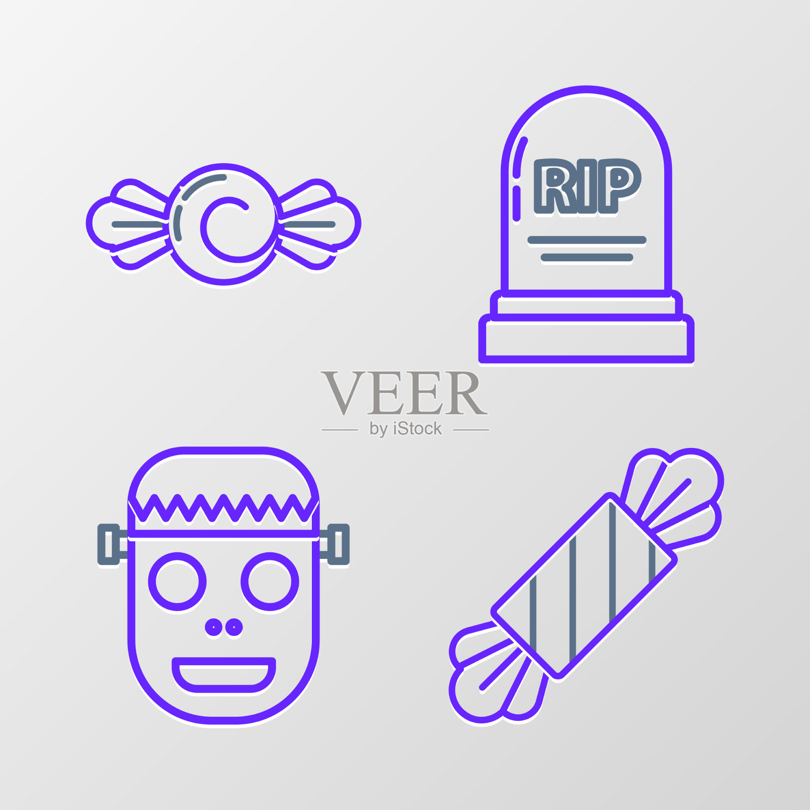 设置线糖果僵尸面具墓碑与撕裂图标素材