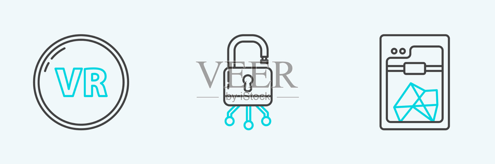 设置行3d打印机虚拟现实和锁定图标素材