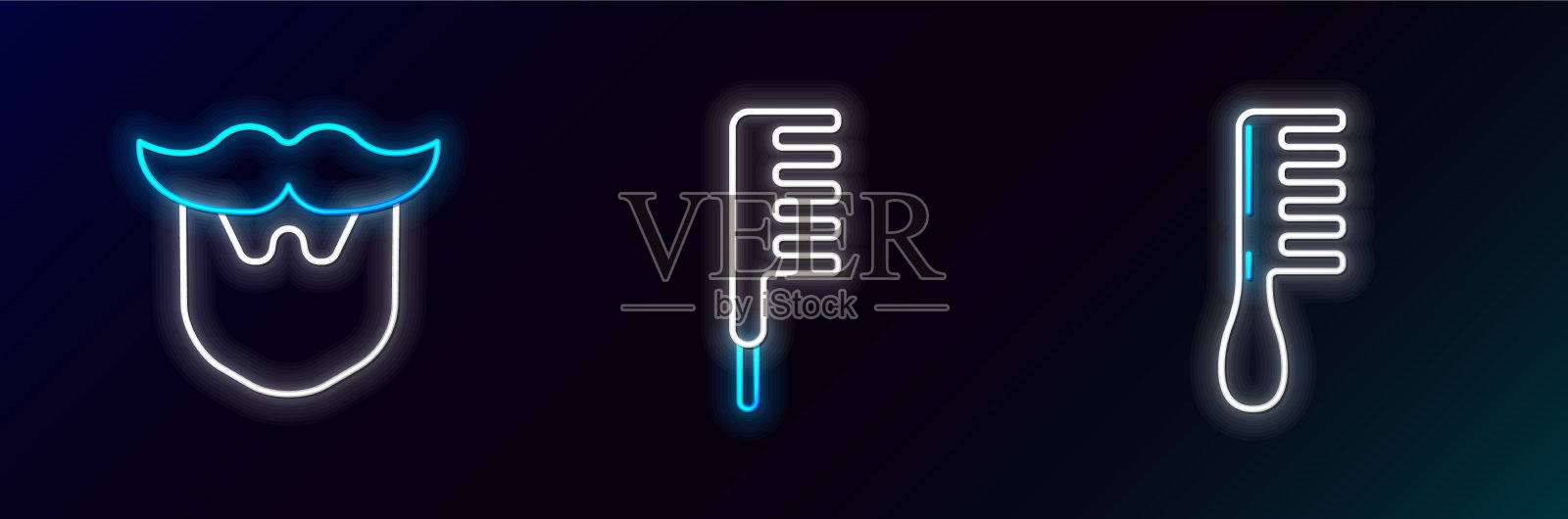 设置线梳子，胡子和胡子和图标图标素材