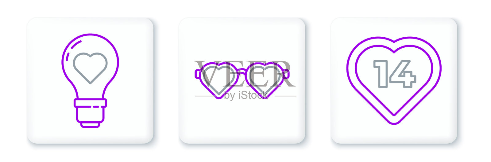 设置线心形灯泡和形状图标素材