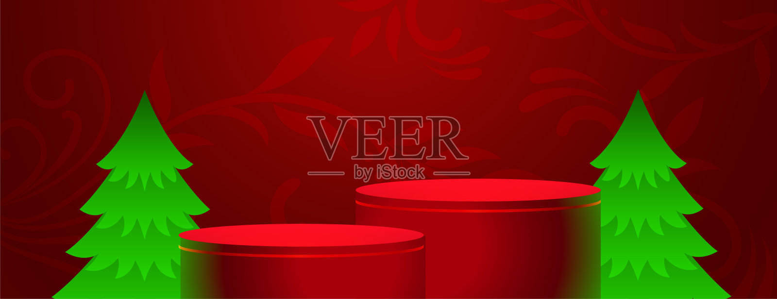 庆祝圣诞的红色横幅与3d讲台插画图片素材