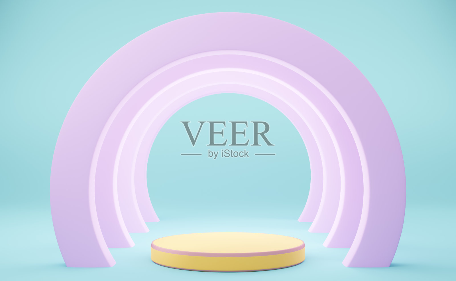 讲台空的几何形状在天蓝色粉彩组成的现代舞台展示和极简主义的模型，抽象的橱窗背景，概念3d插图或3d渲染照片摄影图片