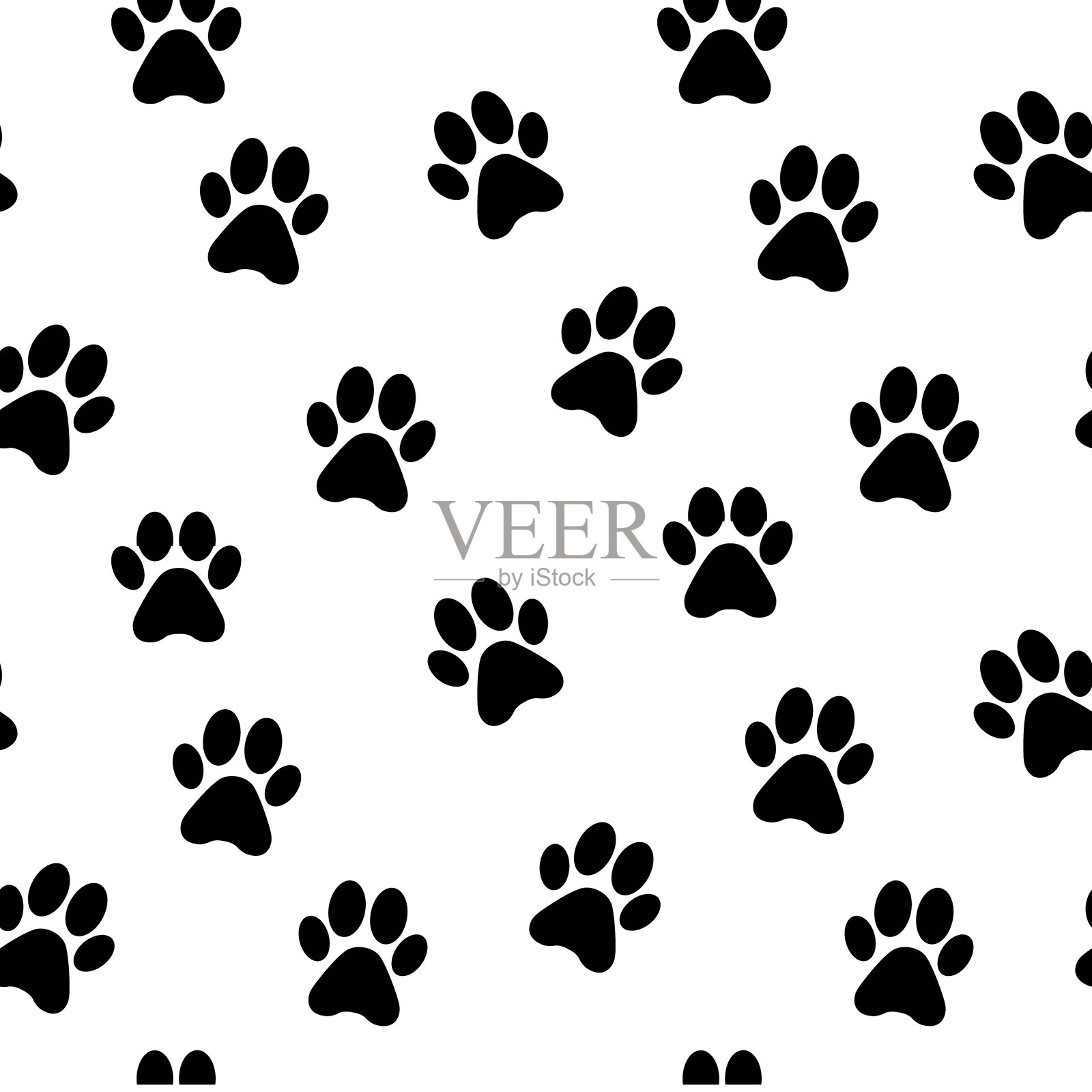 无缝模式与猫或狗，小猫或小狗的脚印插画图片素材