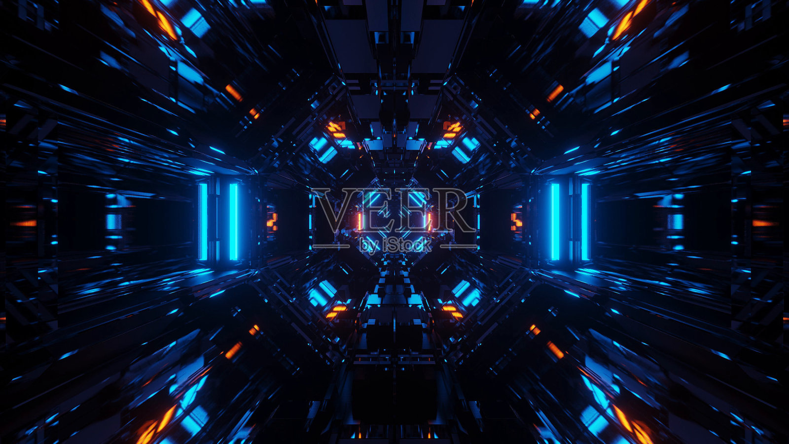 宇宙背景与蓝色激光灯酷的形状-完美的数字墙纸照片摄影图片