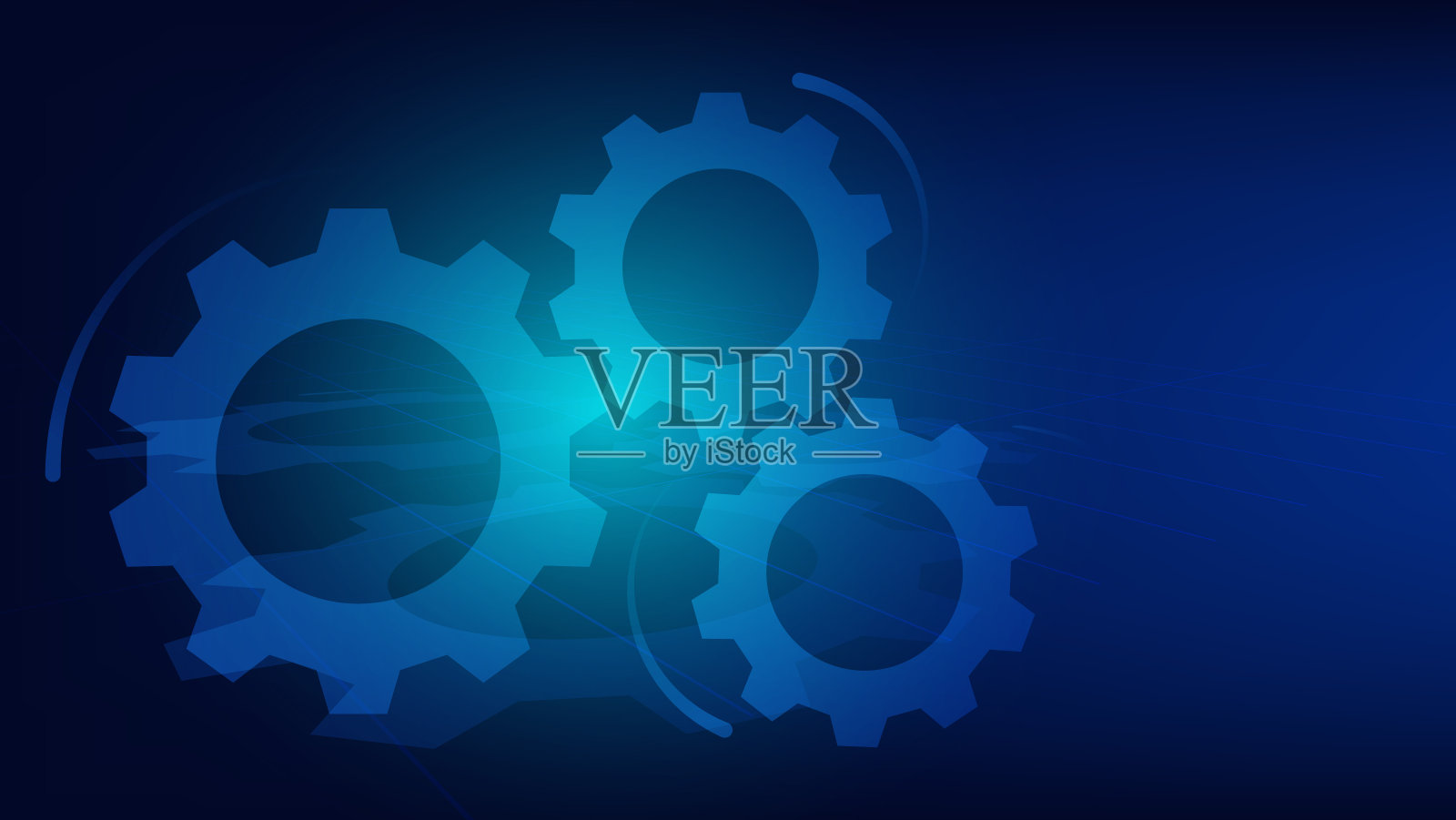 抽象的技术背景概念。带蓝色照明的齿轮插画图片素材