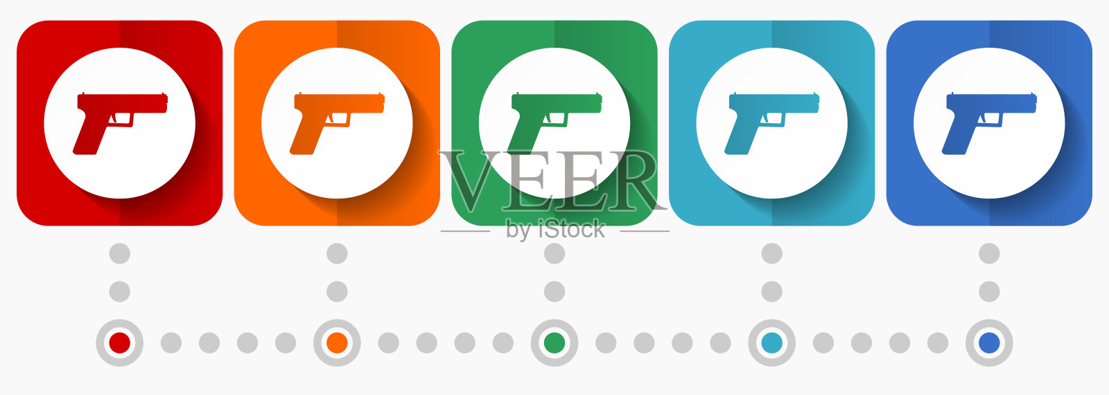 手枪，枪，武器矢量图标，信息图形模板，一套平面设计符号在5种颜色的选项插画图片素材