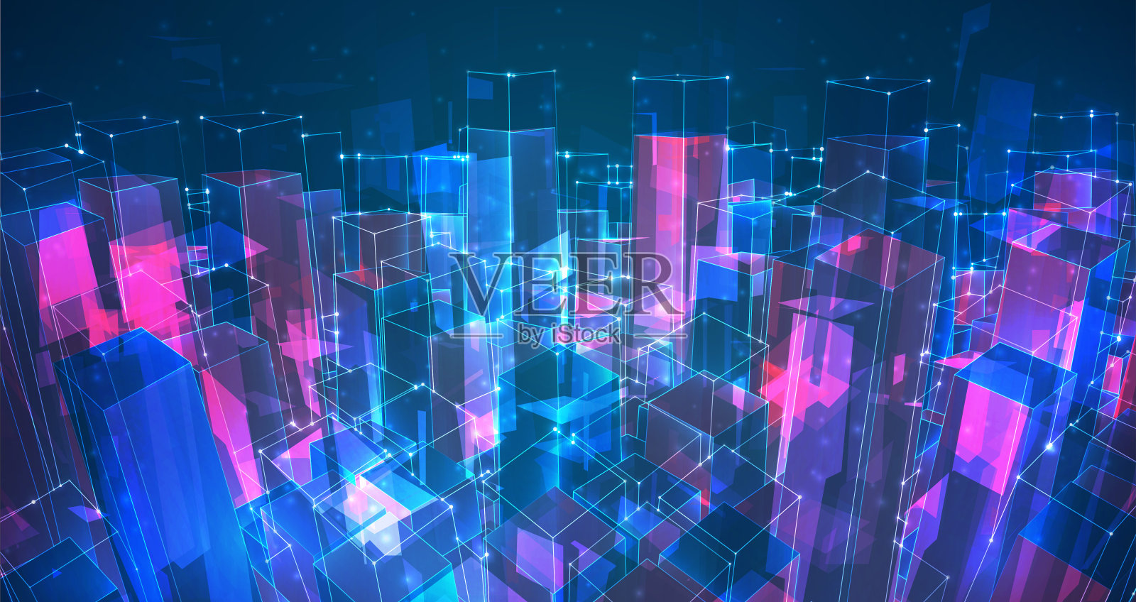 矢量抽象三维晶体。城市的屋顶上，一大片杂乱的玻璃挂件。插画图片素材