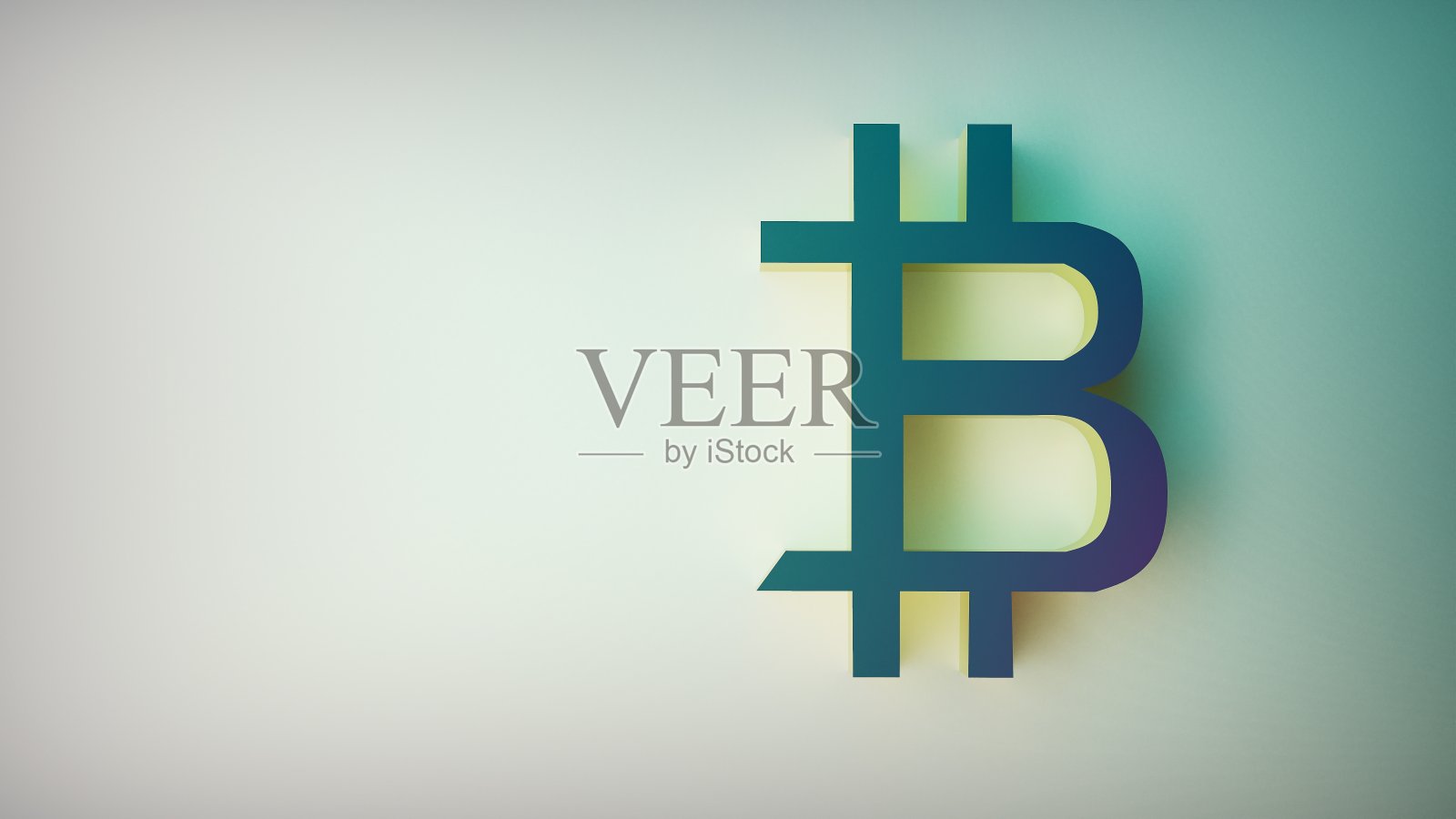 3d渲染的比特币符号在白色和蓝色的背景照片摄影图片