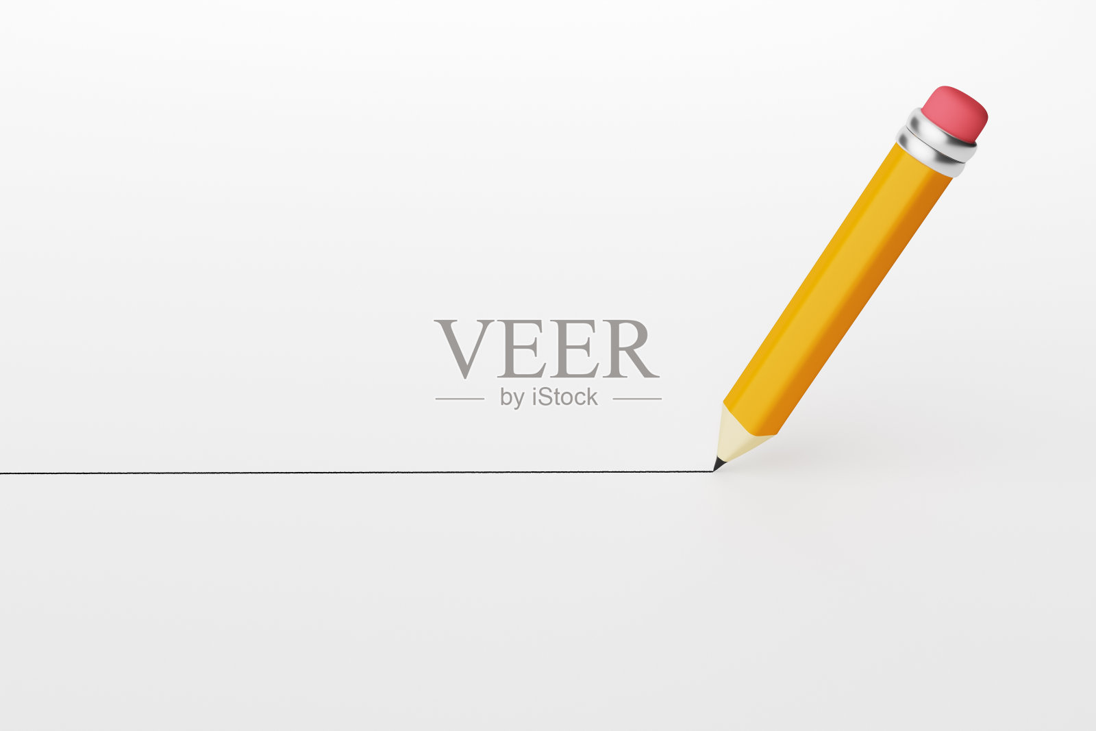 铅笔在白色背景上画一条直线。照片摄影图片