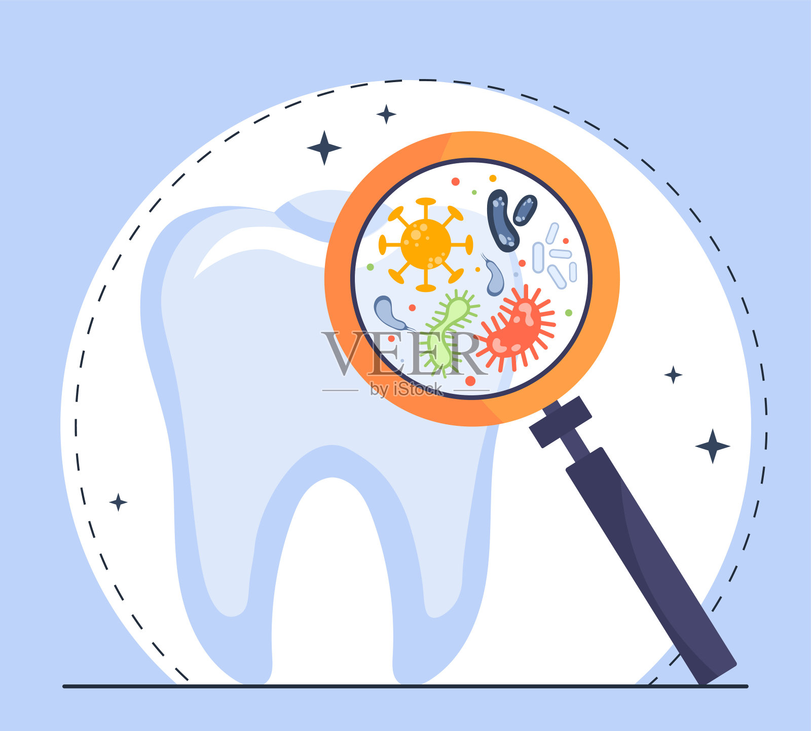 牙齿与放大镜插画图片素材