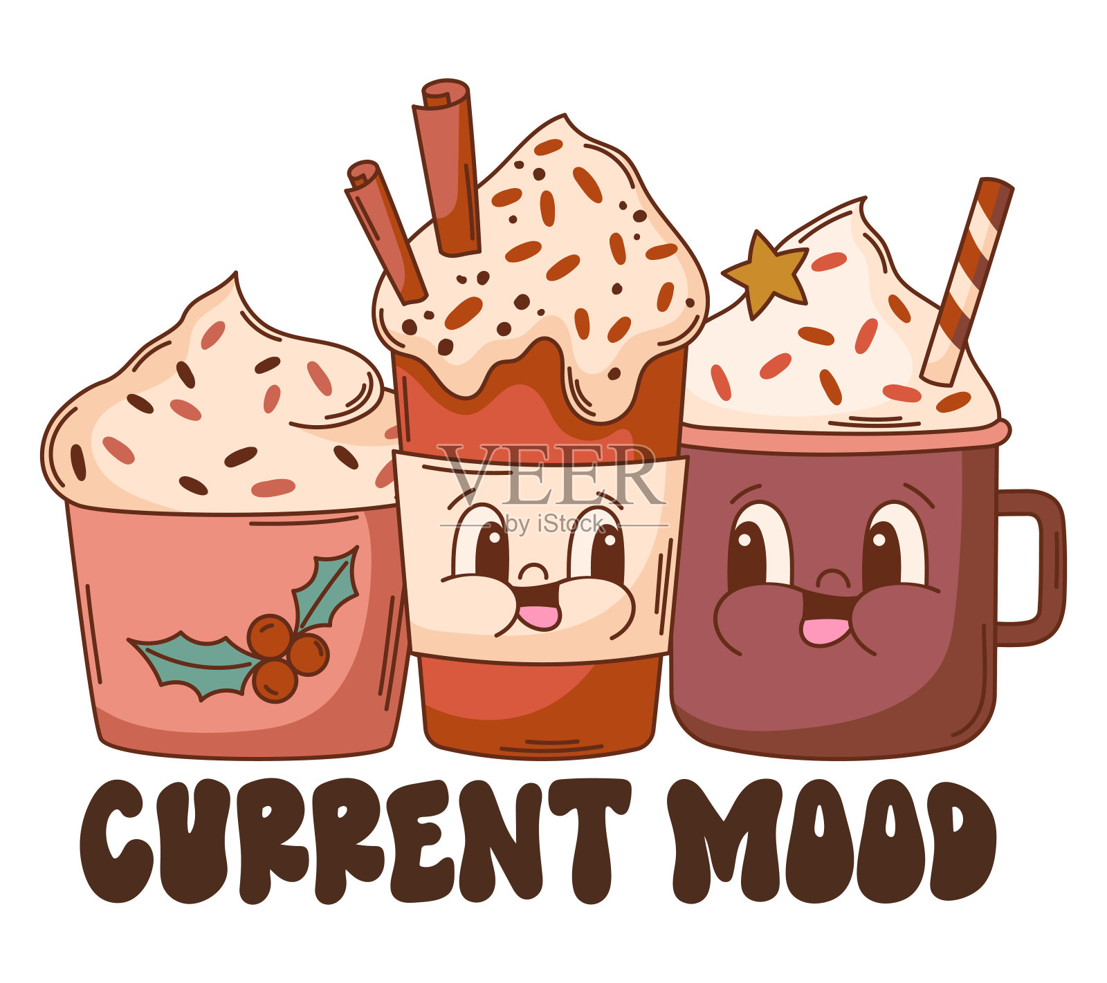 圣诞咖啡字符。圣诞热巧克力引用矢量打印插画图片素材