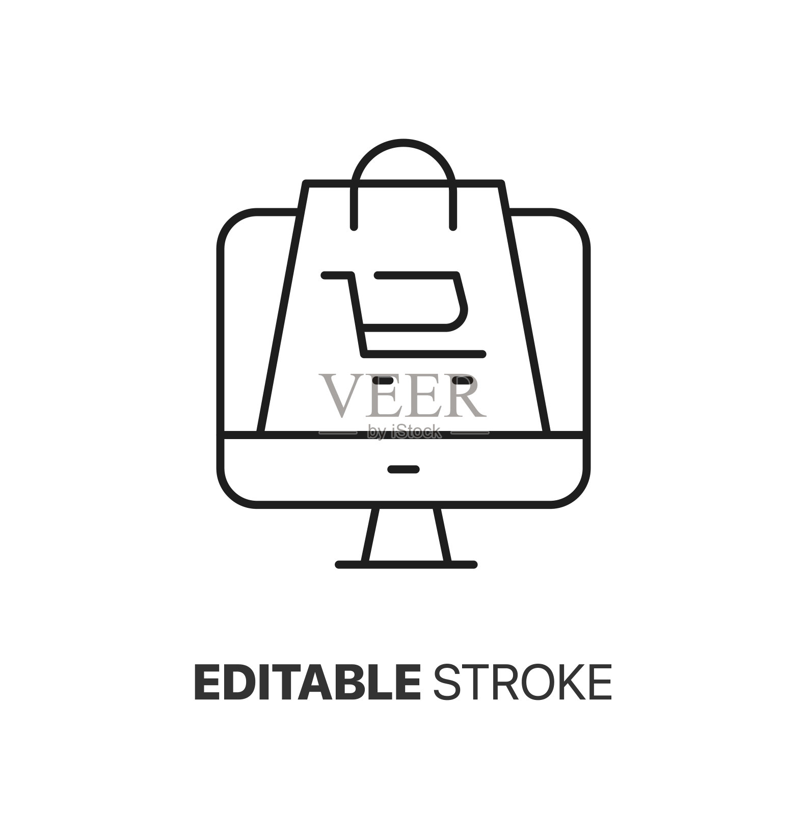 网上购物的笔记本电脑图标和标志。电子商务、购物车和互联网购买矢量插画图片素材