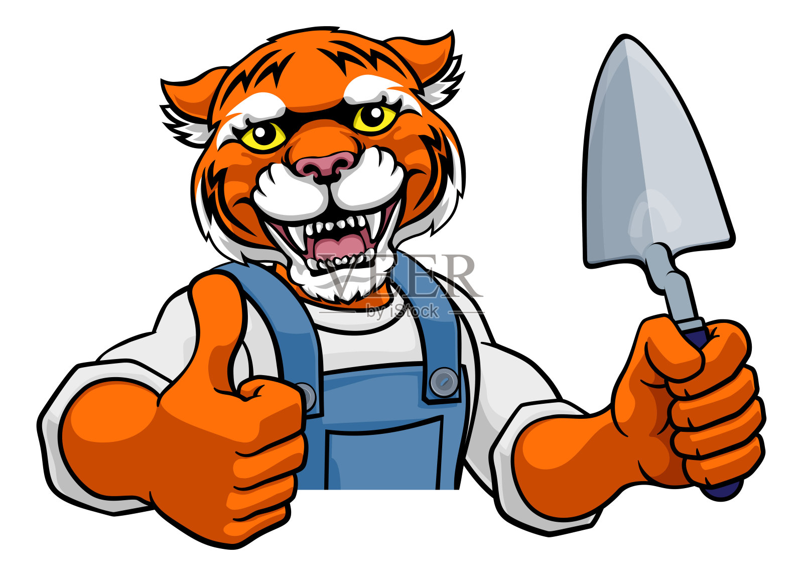 老虎砌砖建设者持有泥铲工具插画图片素材