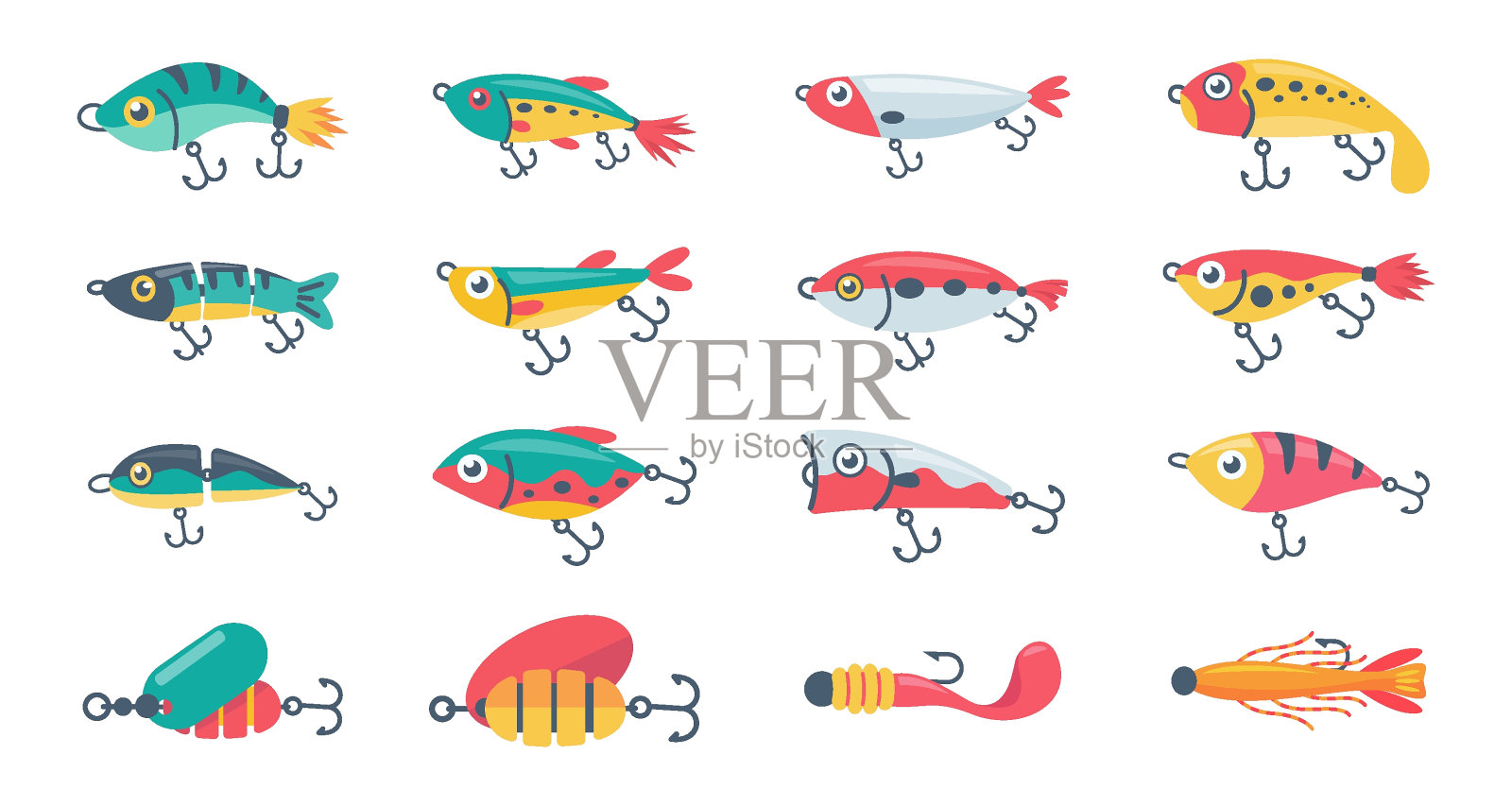 钓鱼用具用鱼饵。湖边的休闲活动插画图片素材