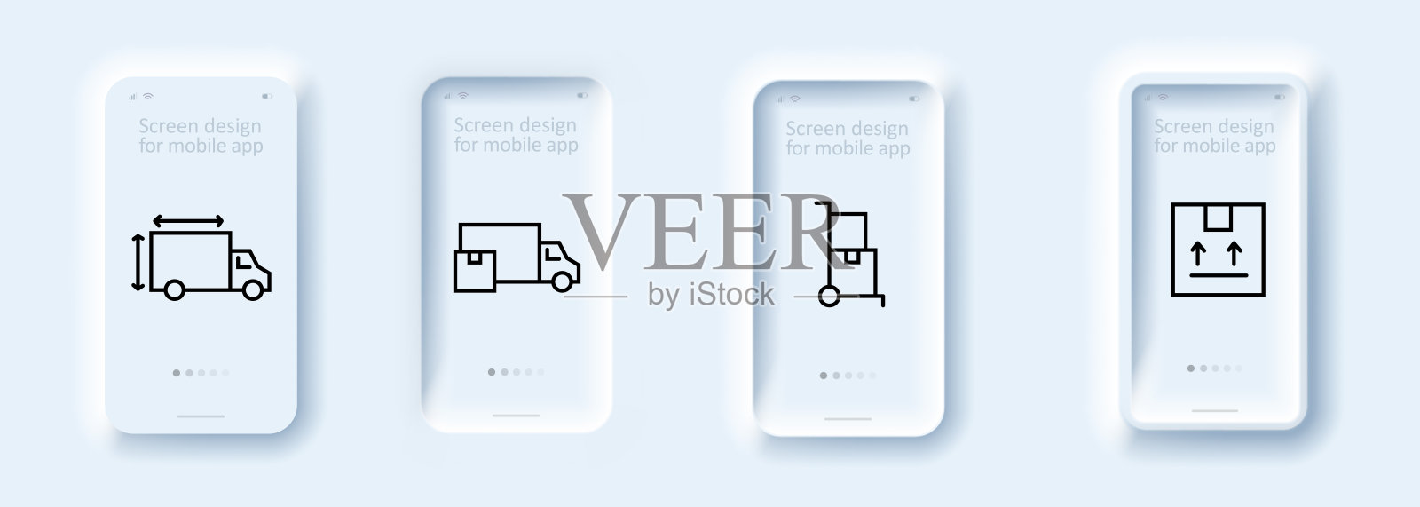 交付的图标集。安全，速度，完整性，时间，路径，保护。交付的概念。新生变形样式。矢量线图标的业务插画图片素材