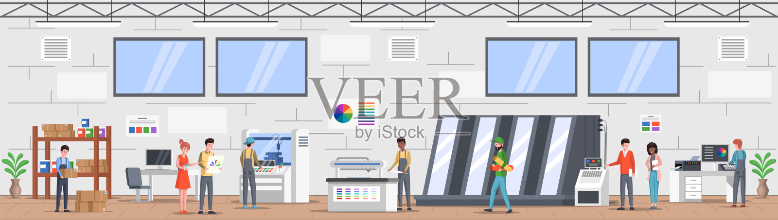 印刷厂测谎行业组成。印刷和测谎业的概念。印刷厂插画图片素材